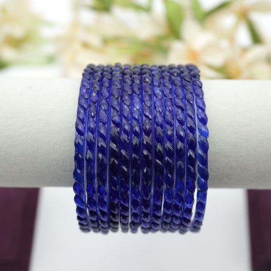 Plain Raindrop Crystal Cut Glass Bangles - Ink Blue