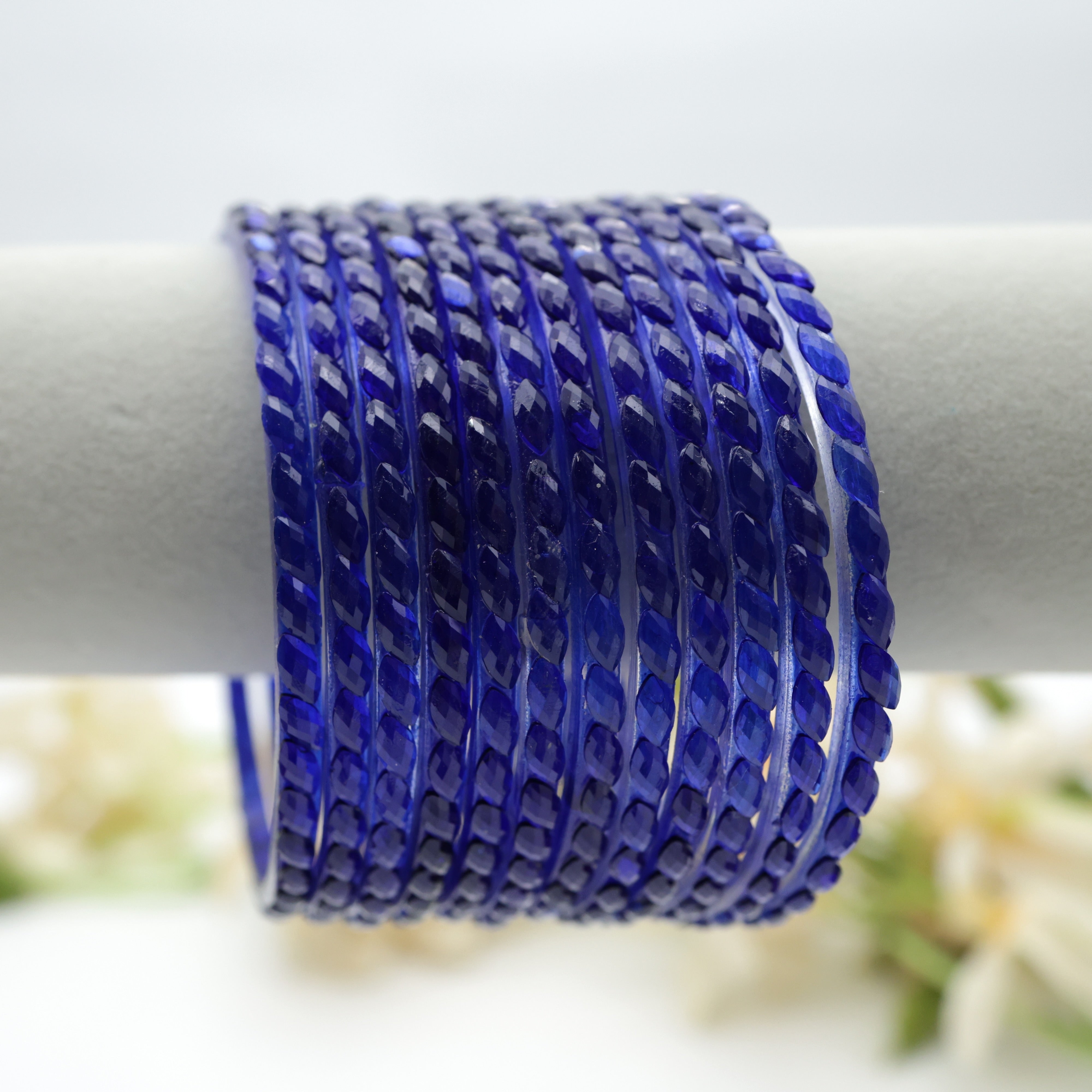 Plain Raindrop Crystal Cut Glass Bangles - Ink Blue