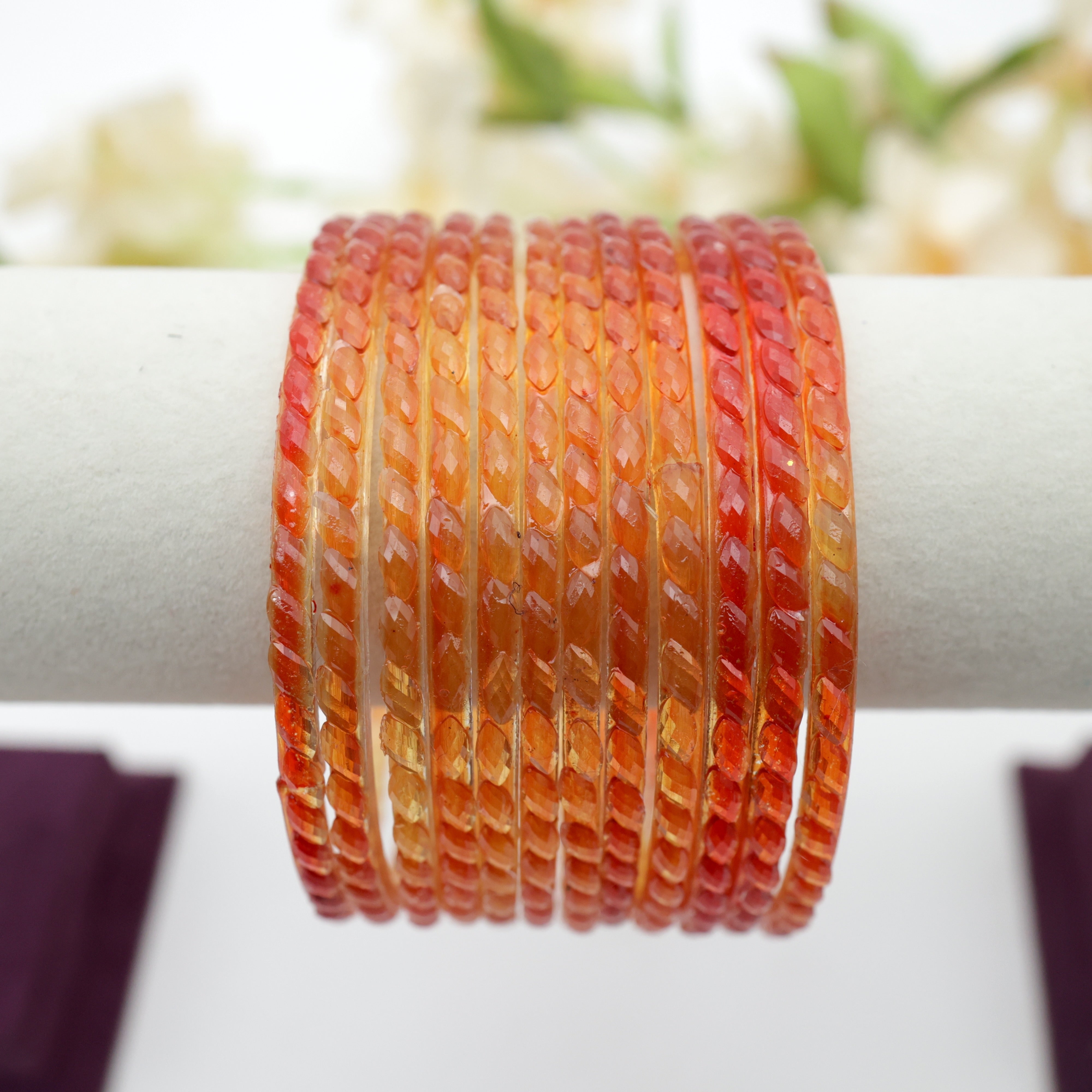 Plain Raindrop Crystal Cut Glass Bangles - Orange