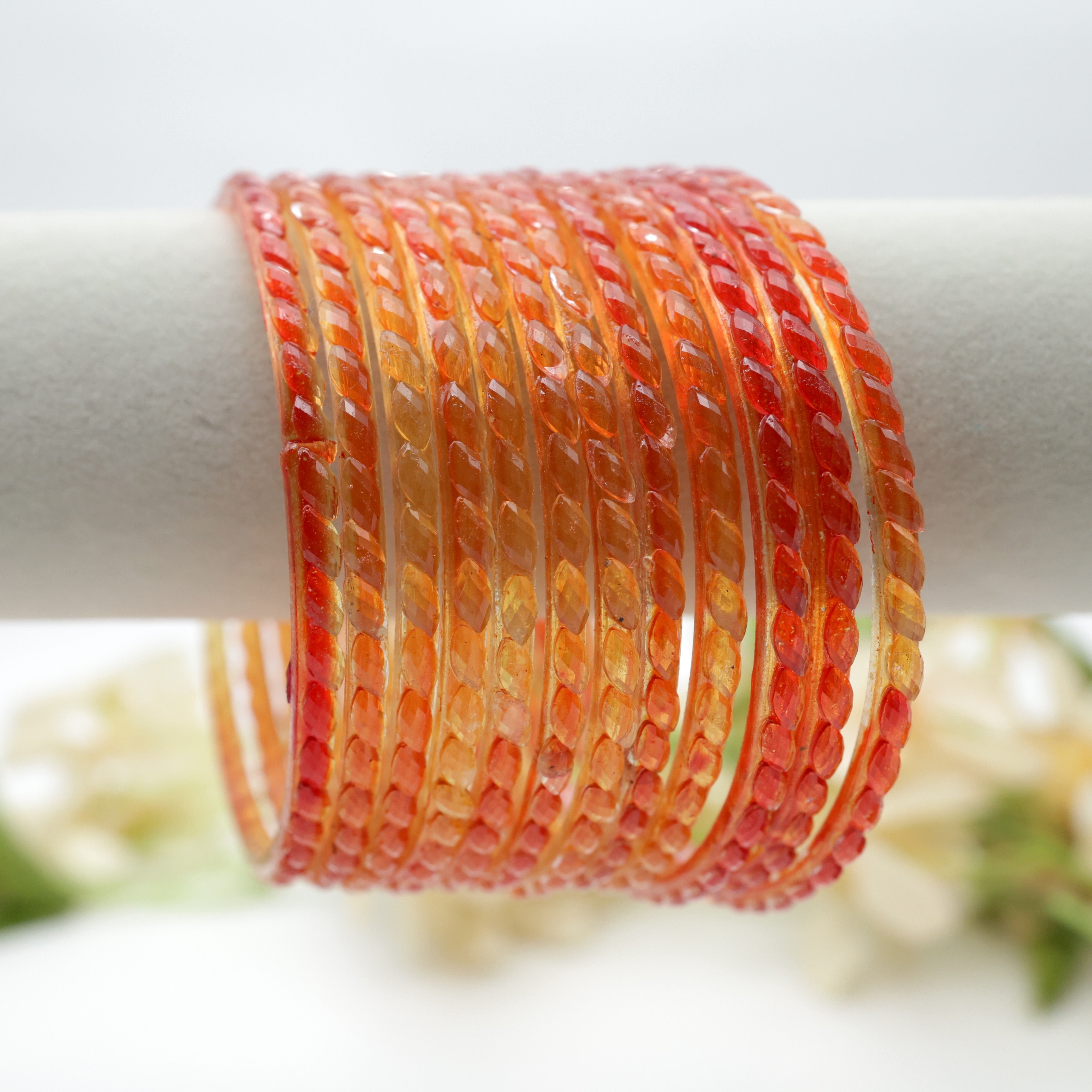 Plain Raindrop Crystal Cut Glass Bangles - Orange