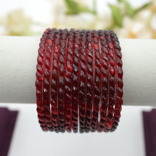 Plain Raindrop Crystal Cut Glass Bangles - Maroon