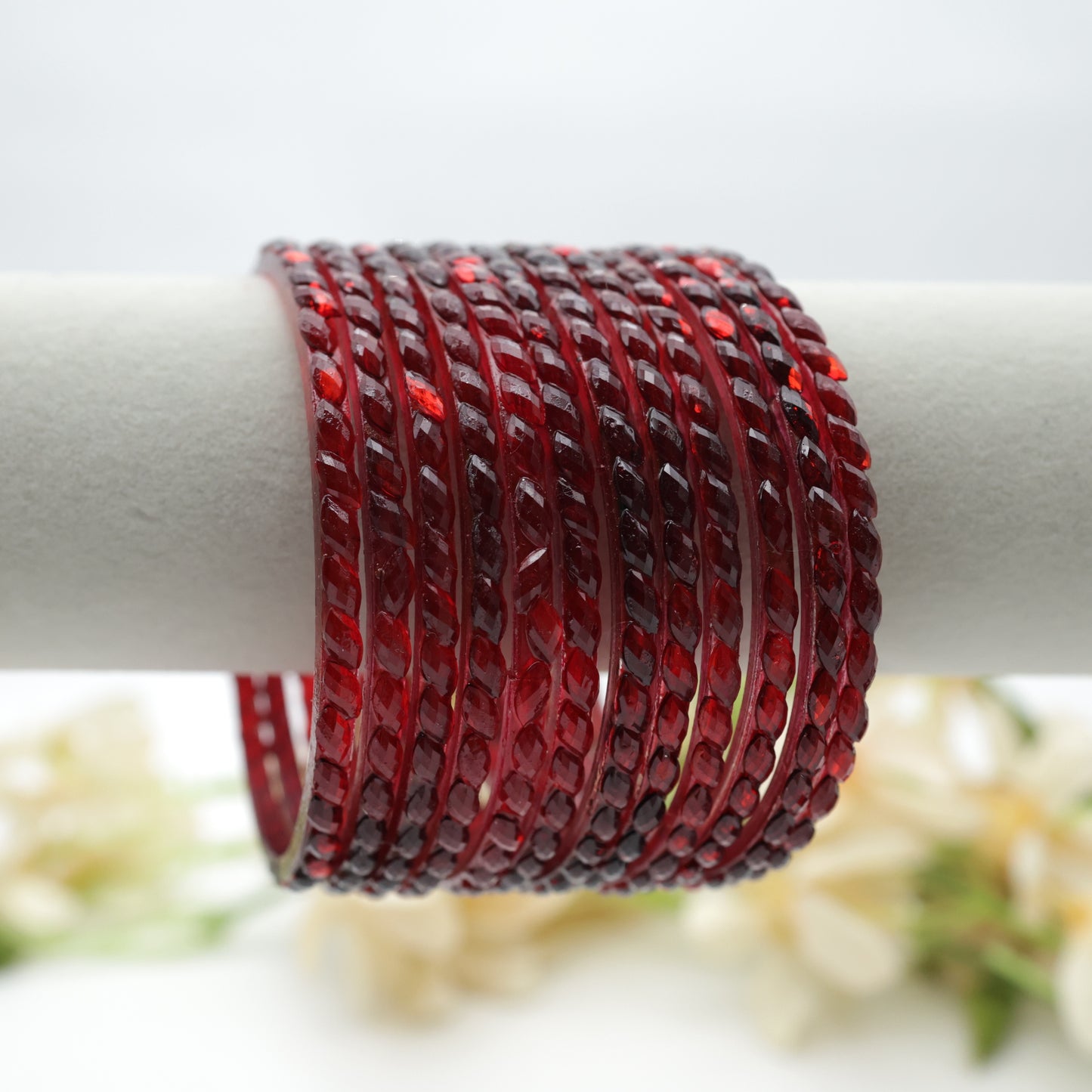 Plain Raindrop Crystal Cut Glass Bangles - Maroon