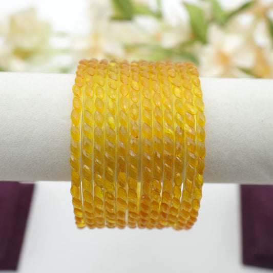 Plain Raindrop Crystal Cut Glass Bangles - Yellow