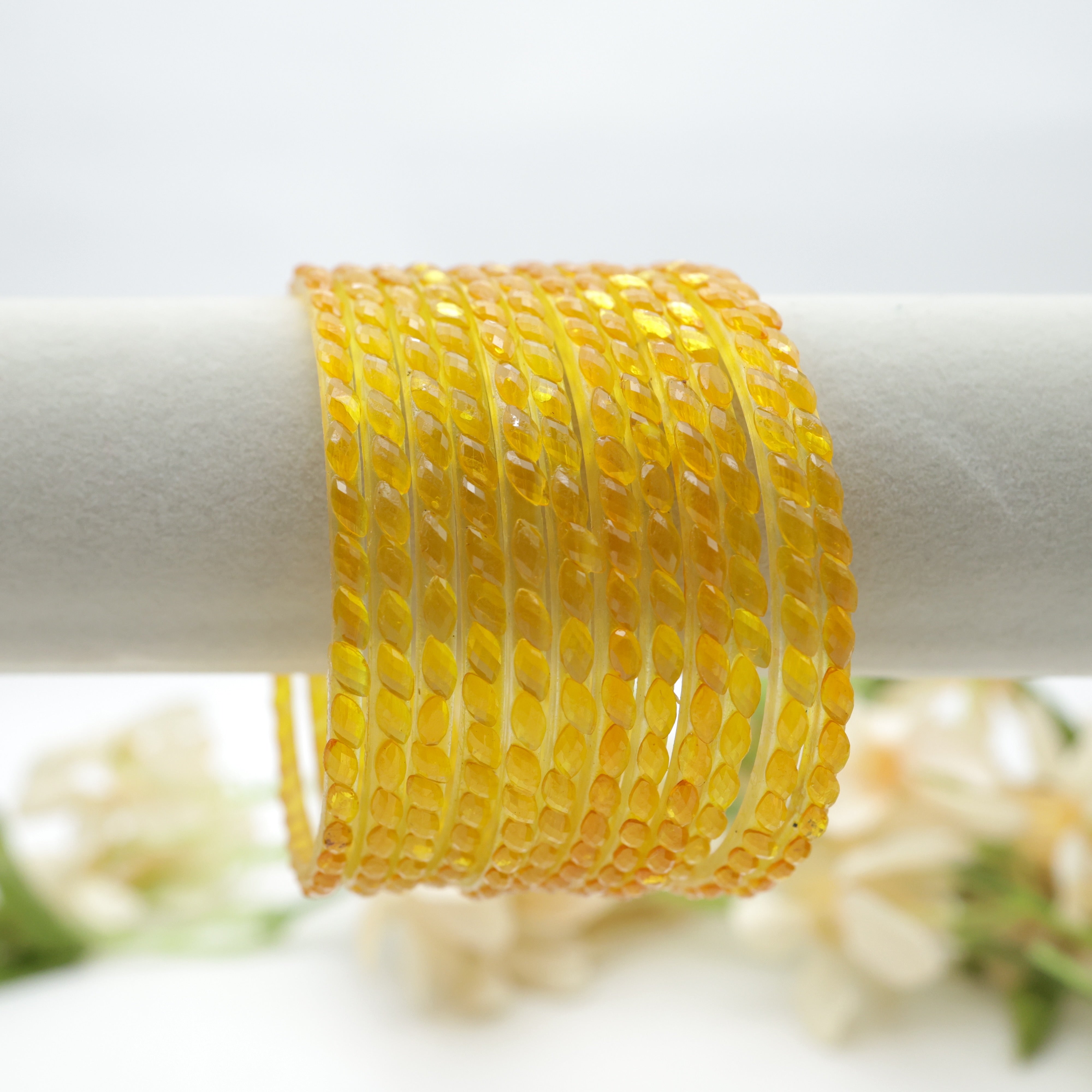 Plain Raindrop Crystal Cut Glass Bangles - Yellow