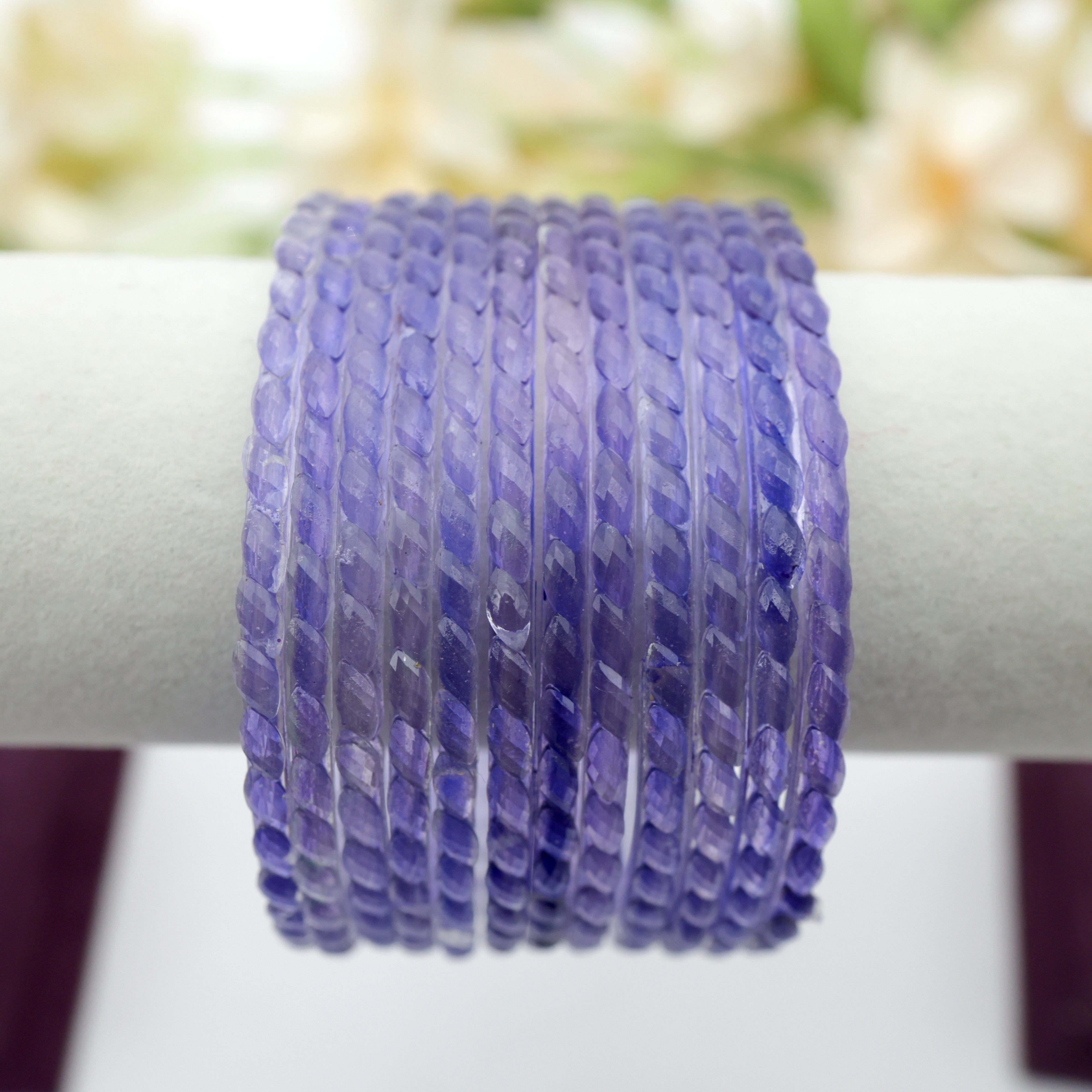 Plain Raindrop Crystal Cut Glass Bangles - Lavender