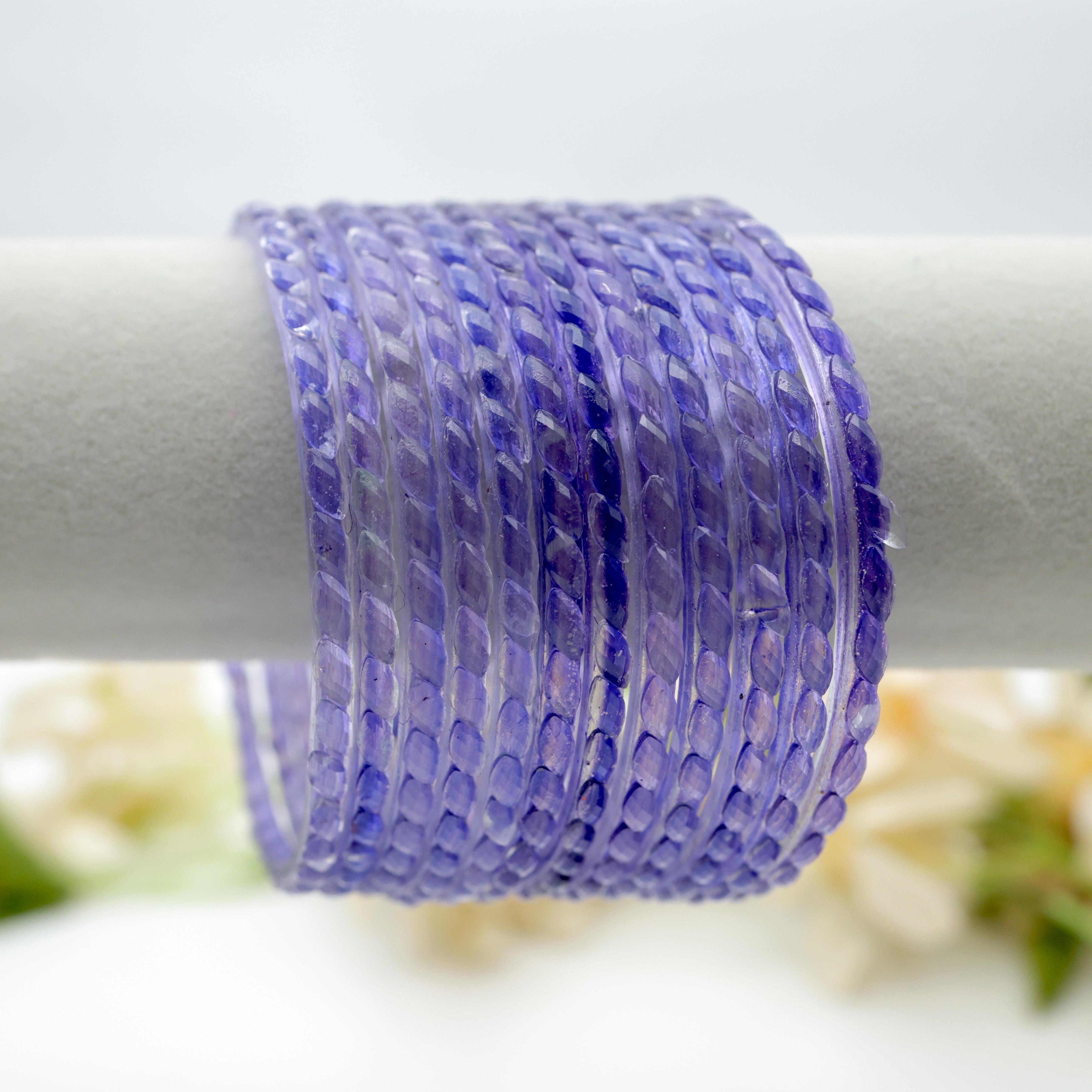 Plain Raindrop Crystal Cut Glass Bangles - Lavender