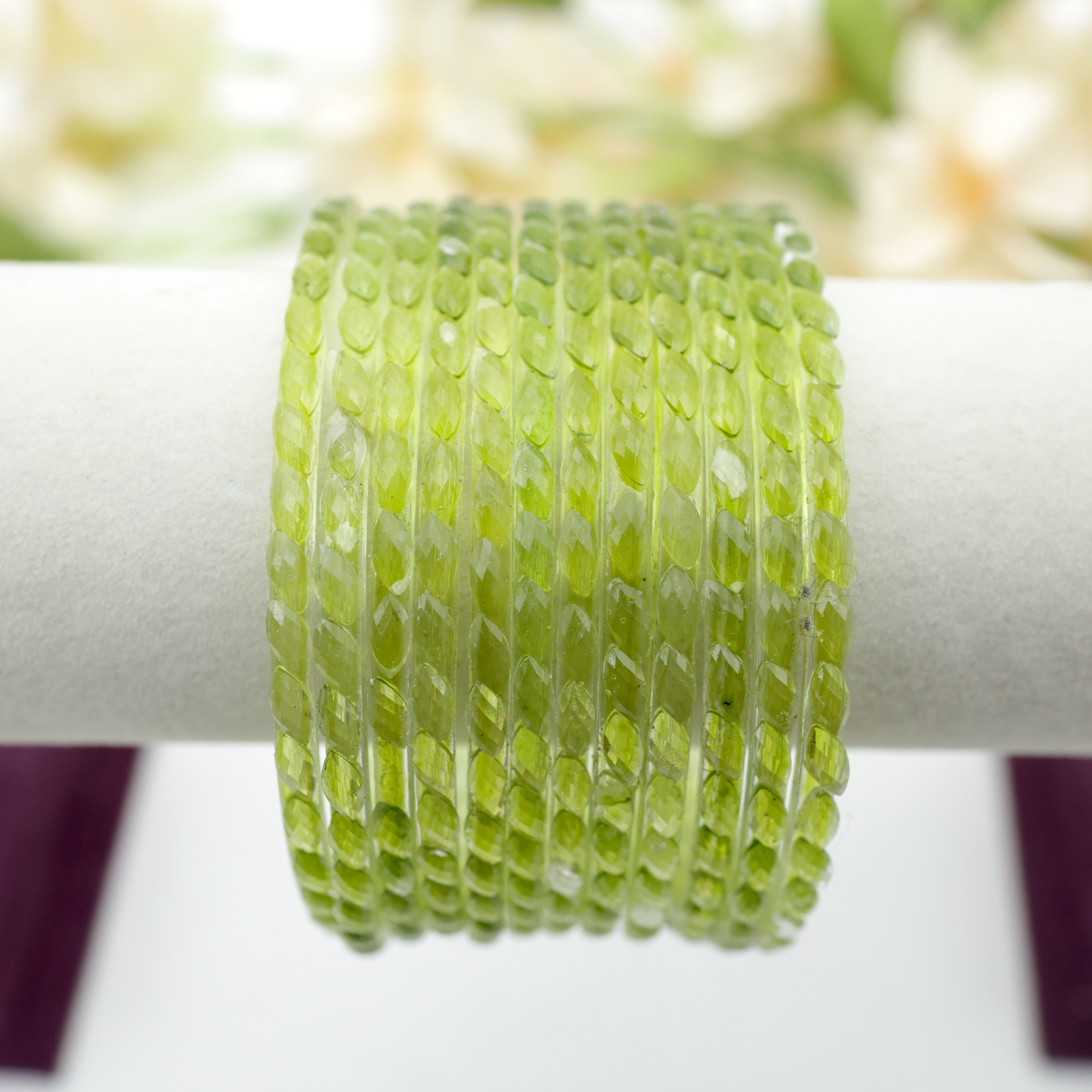 Plain Raindrop Crystal Cut Glass Bangles Light Green Happy Pique