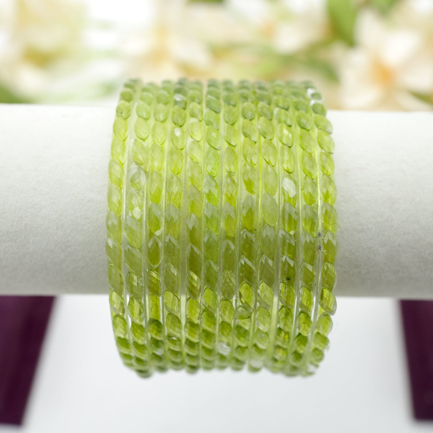 Plain Raindrop Crystal Cut Glass Bangles - Light Green