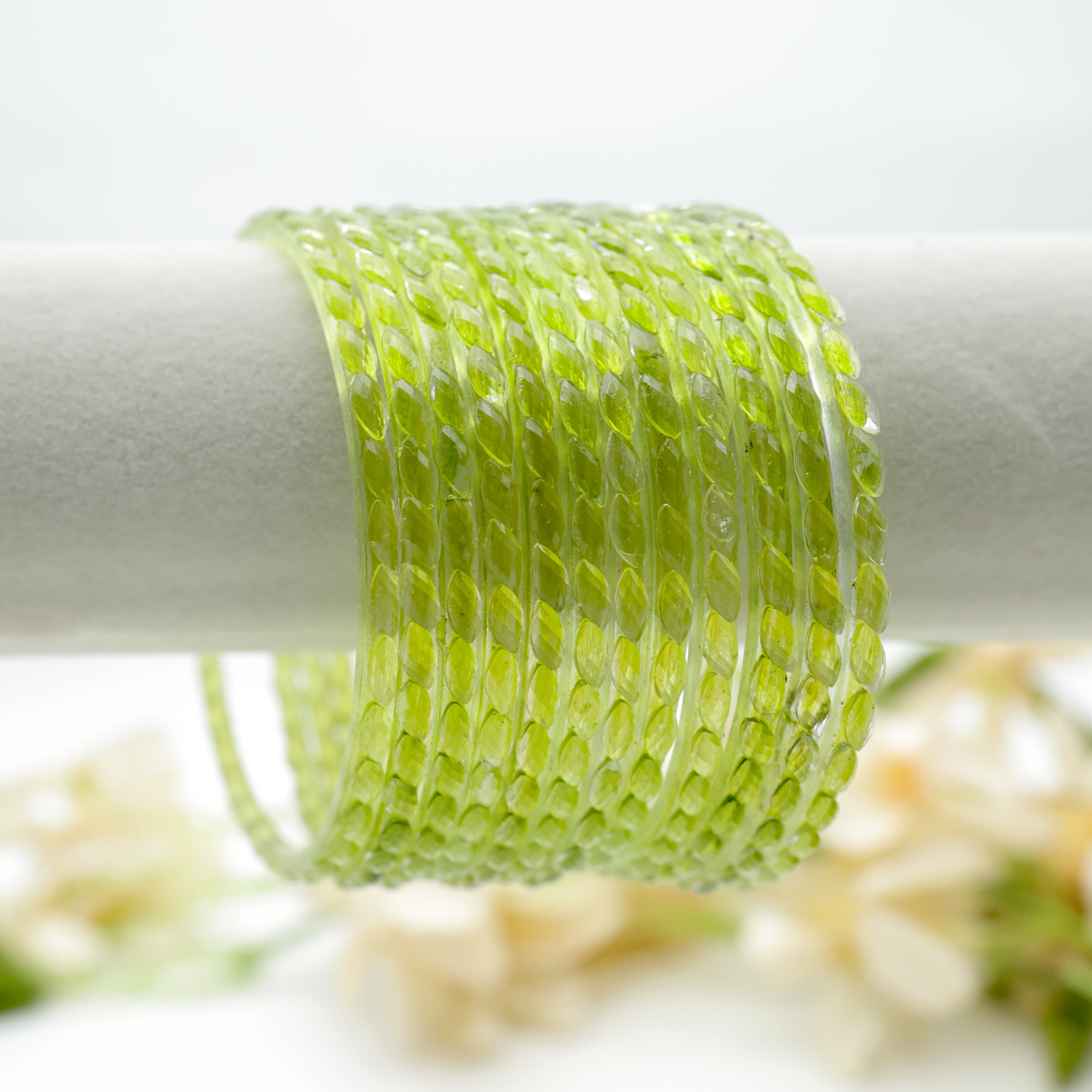 Plain Raindrop Crystal Cut Glass Bangles - Light Green