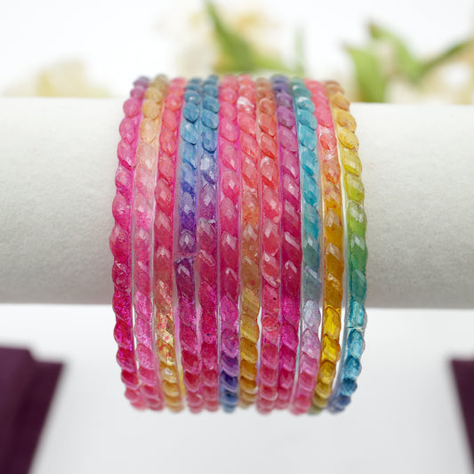 Plain Raindrop Crystal Cut Glass Bangles - Rainbow