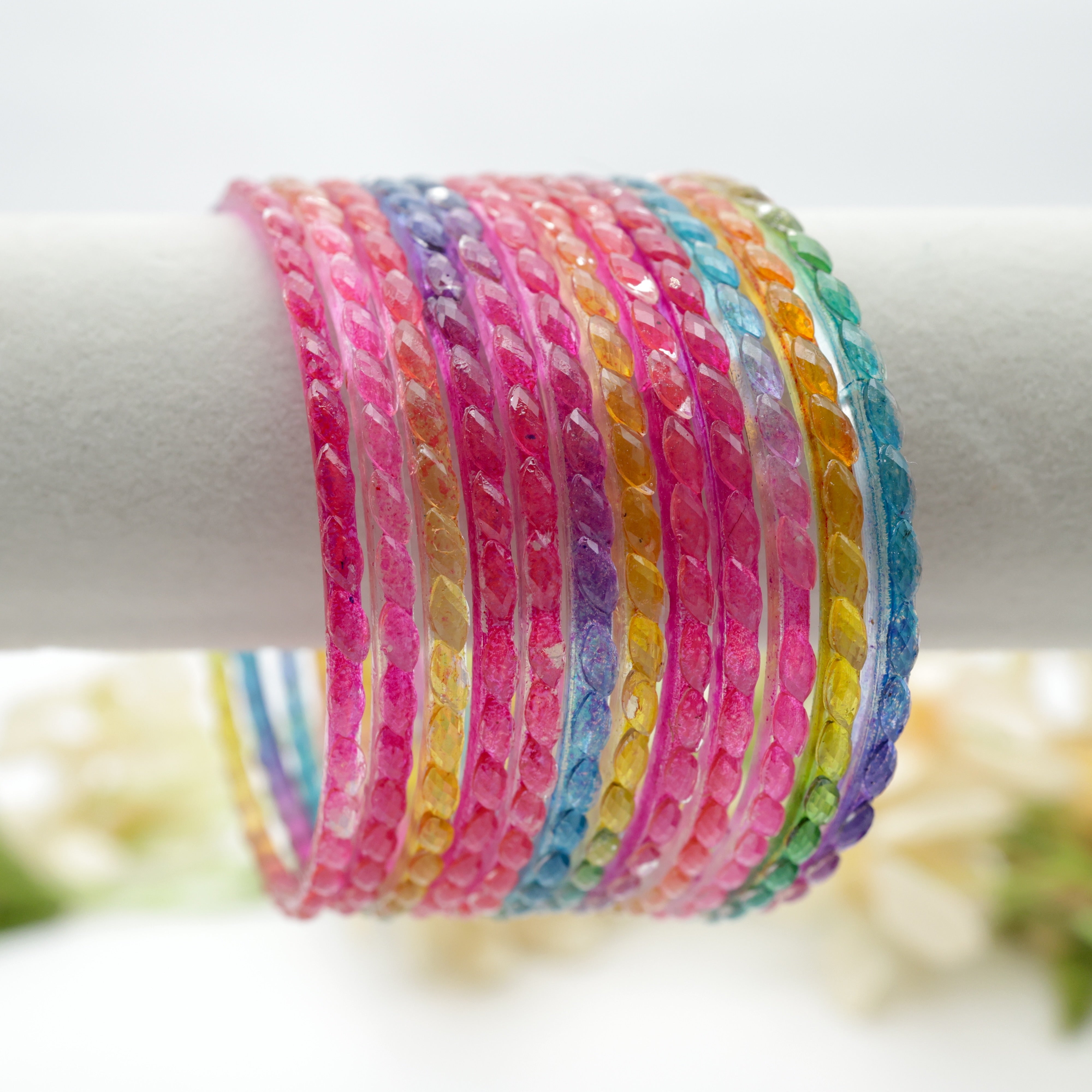 Plain Raindrop Crystal Cut Glass Bangles - Rainbow