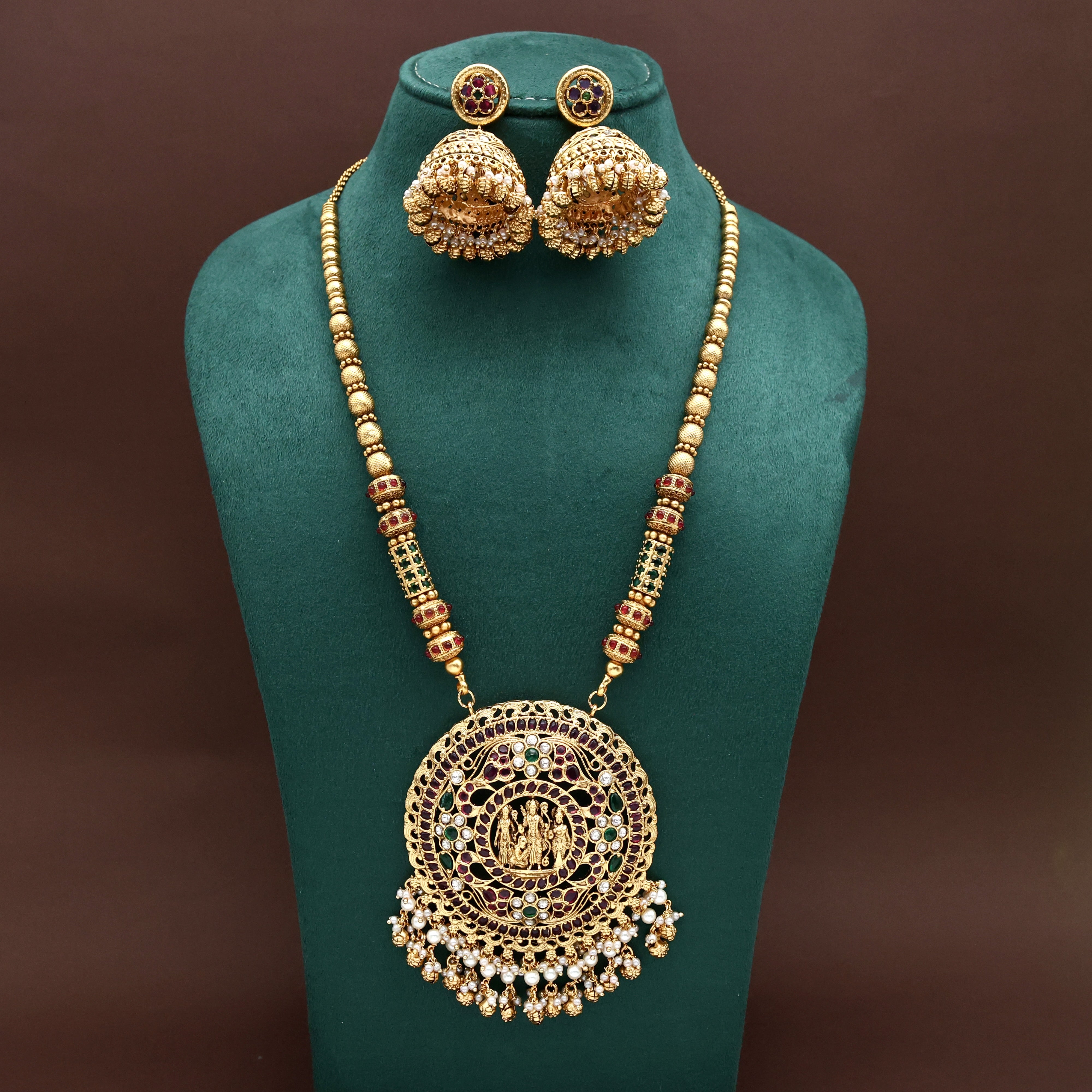 Premium Kundan Kemp Ram Parivar Big Round Pendant Mala Set