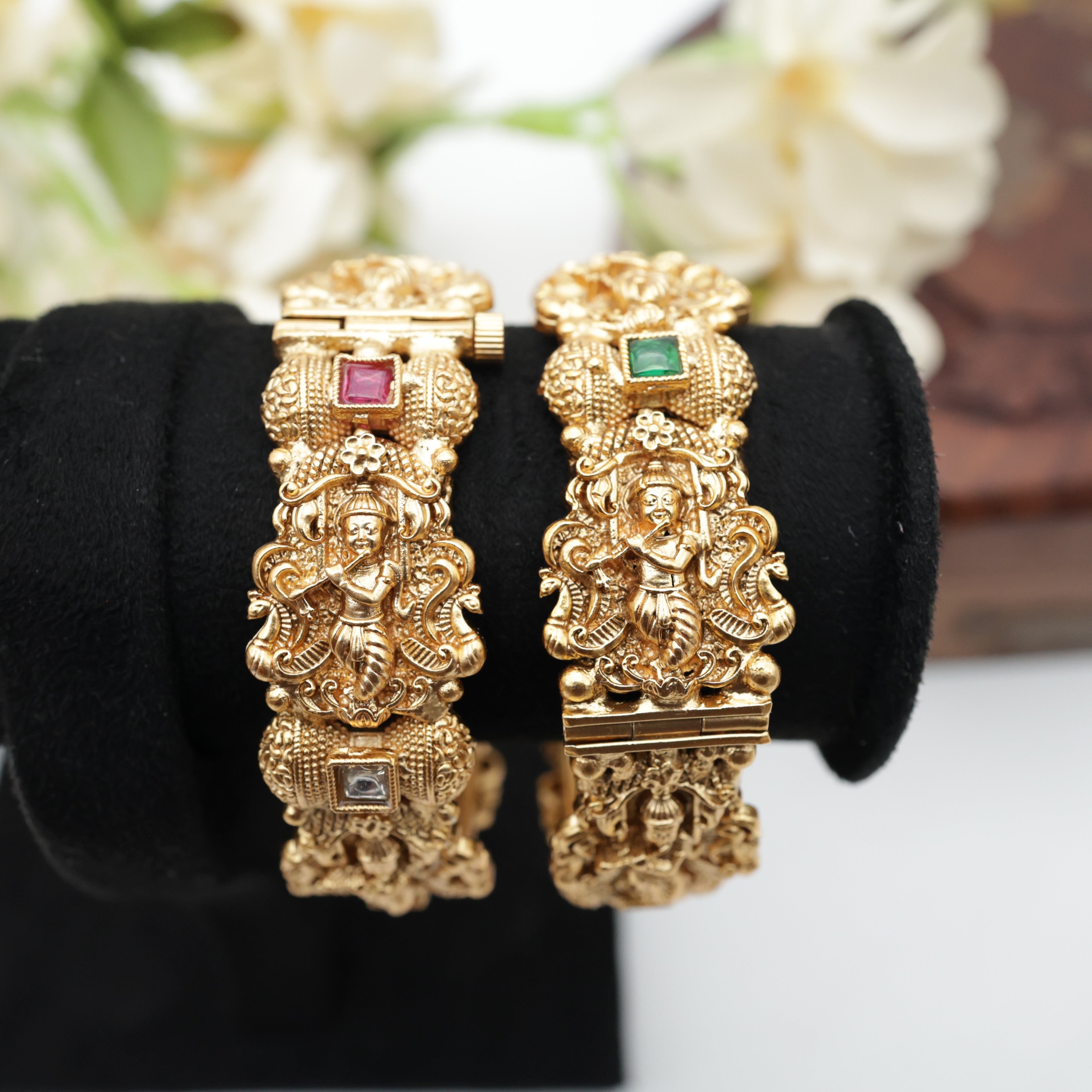 Antique Nagas Thick Krishna Openable Kada Bangles