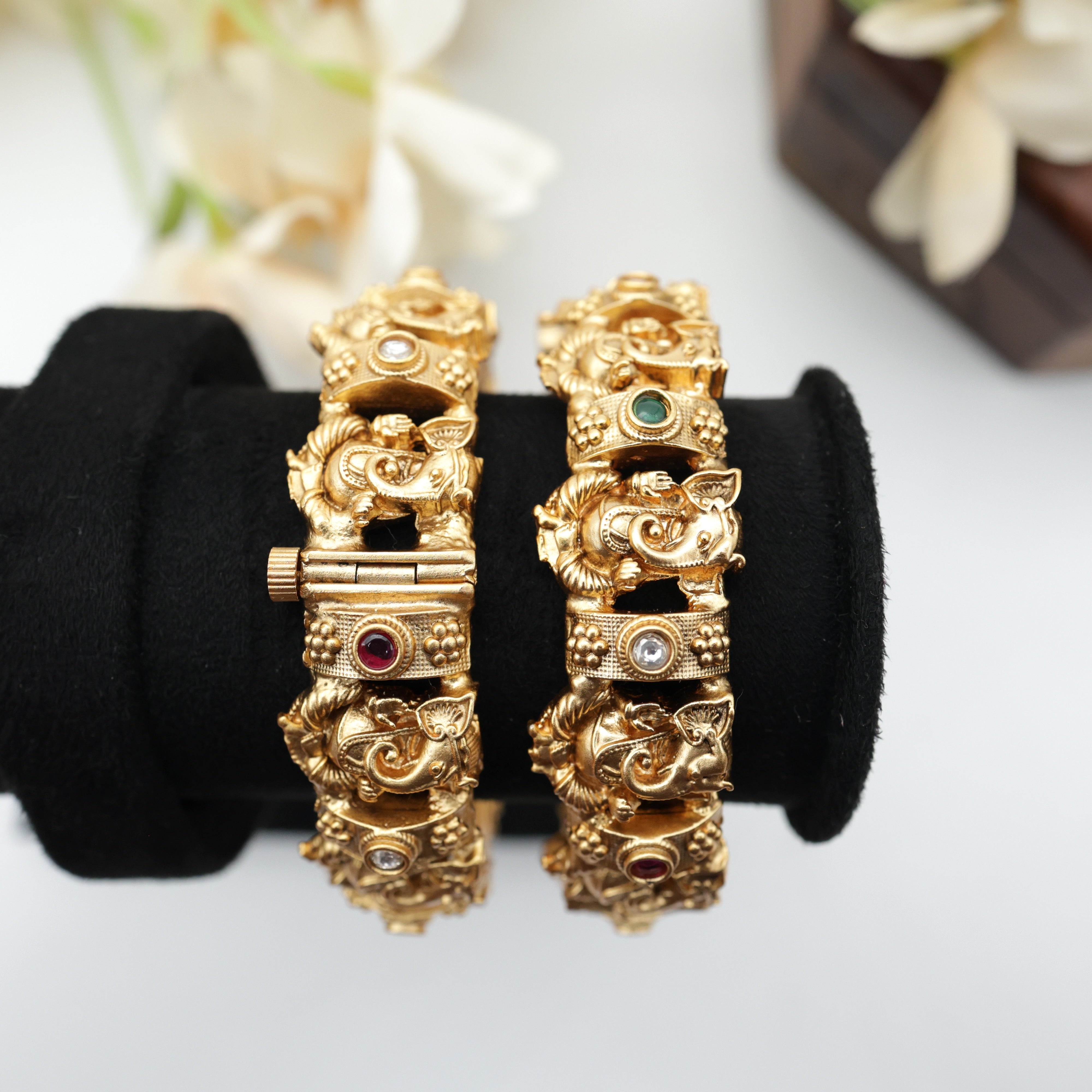 Antique Nagas Bridal Ganesha Openable Kada Bangles