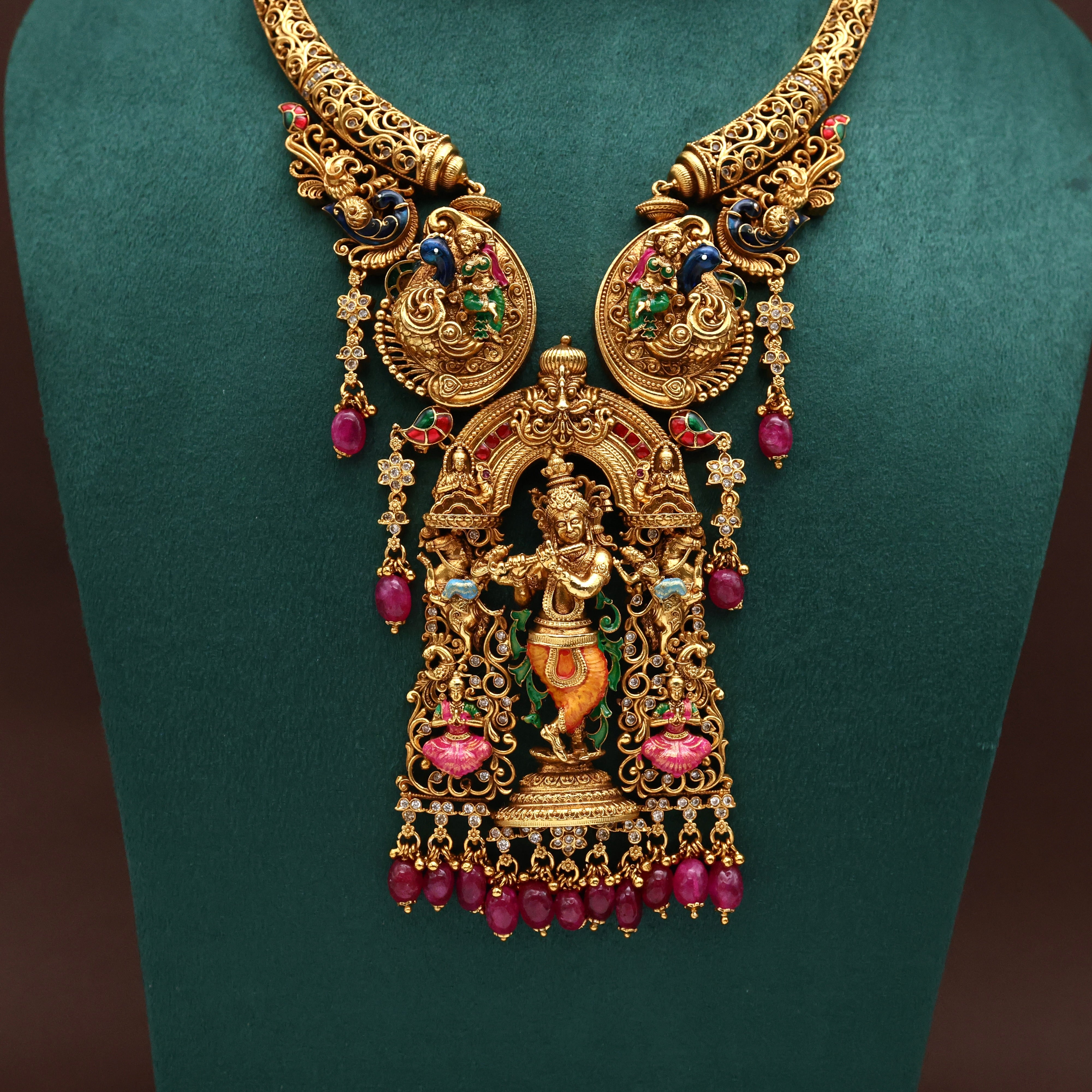 Divine Lord Krishna Colourful Designer Hasli Necklace Set