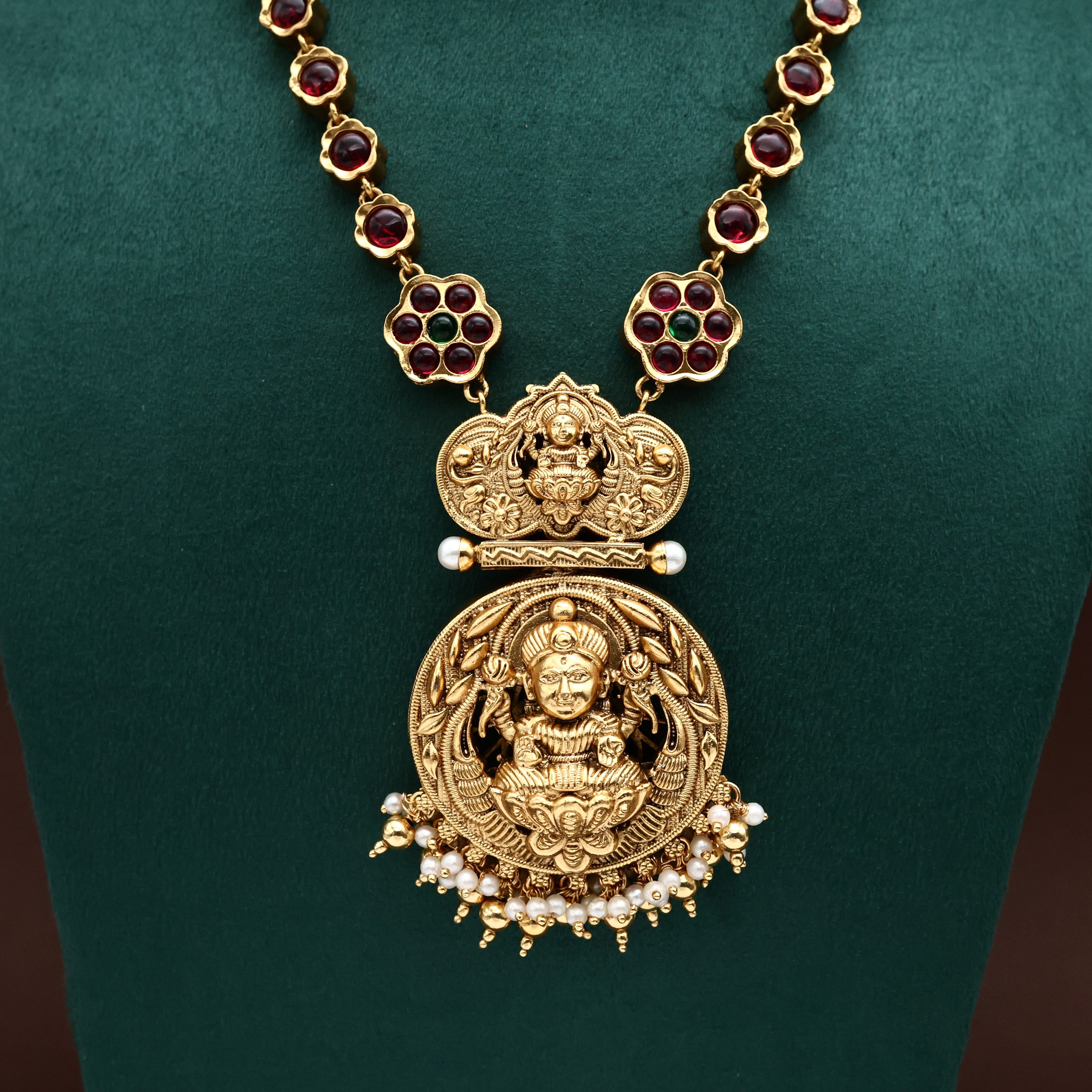 Antique Nagas Reversible Lakshmi Premium Kemp Flower Bridal Necklace Set