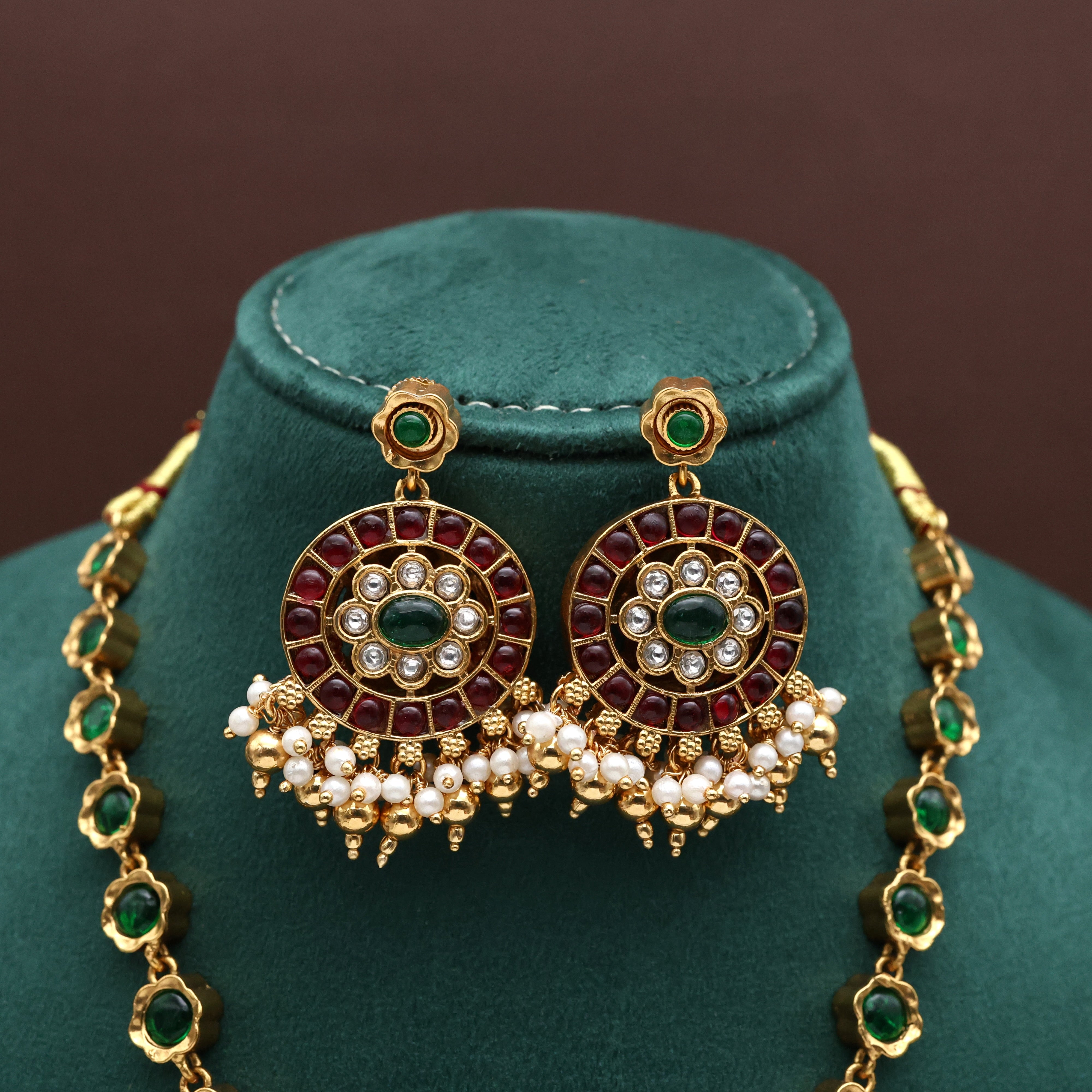 Antique Nagas Reversible Lakshmi Premium Kemp Flower Bridal Necklace Set