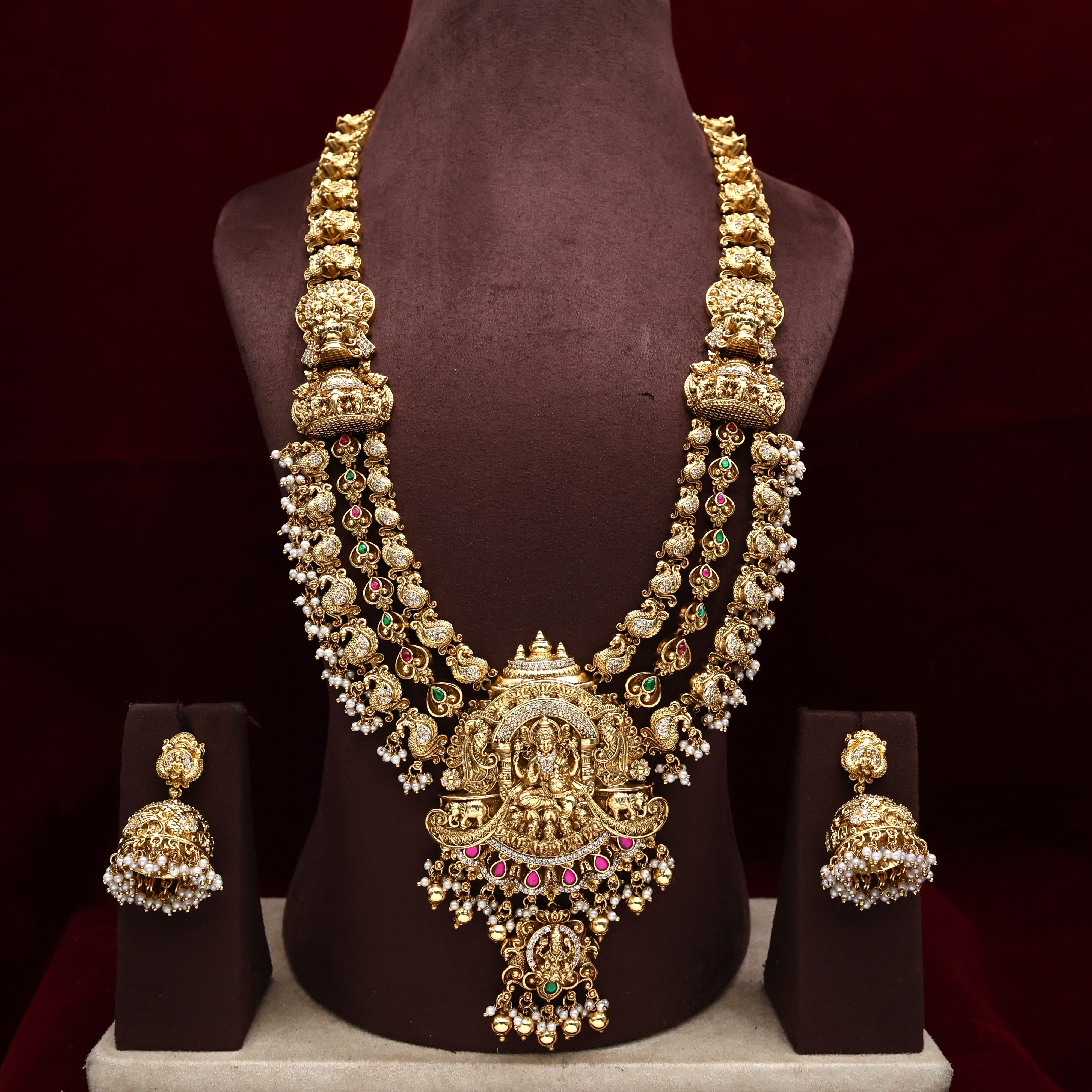 Mahalakshmi Devi 3 Layer Mayuri Gold Look Nagas Bridal Haaram Set