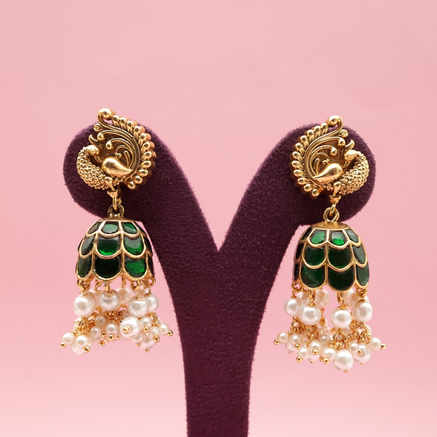 Antique Nagas Peacock Jadau Kundan Bridal Jhumkas