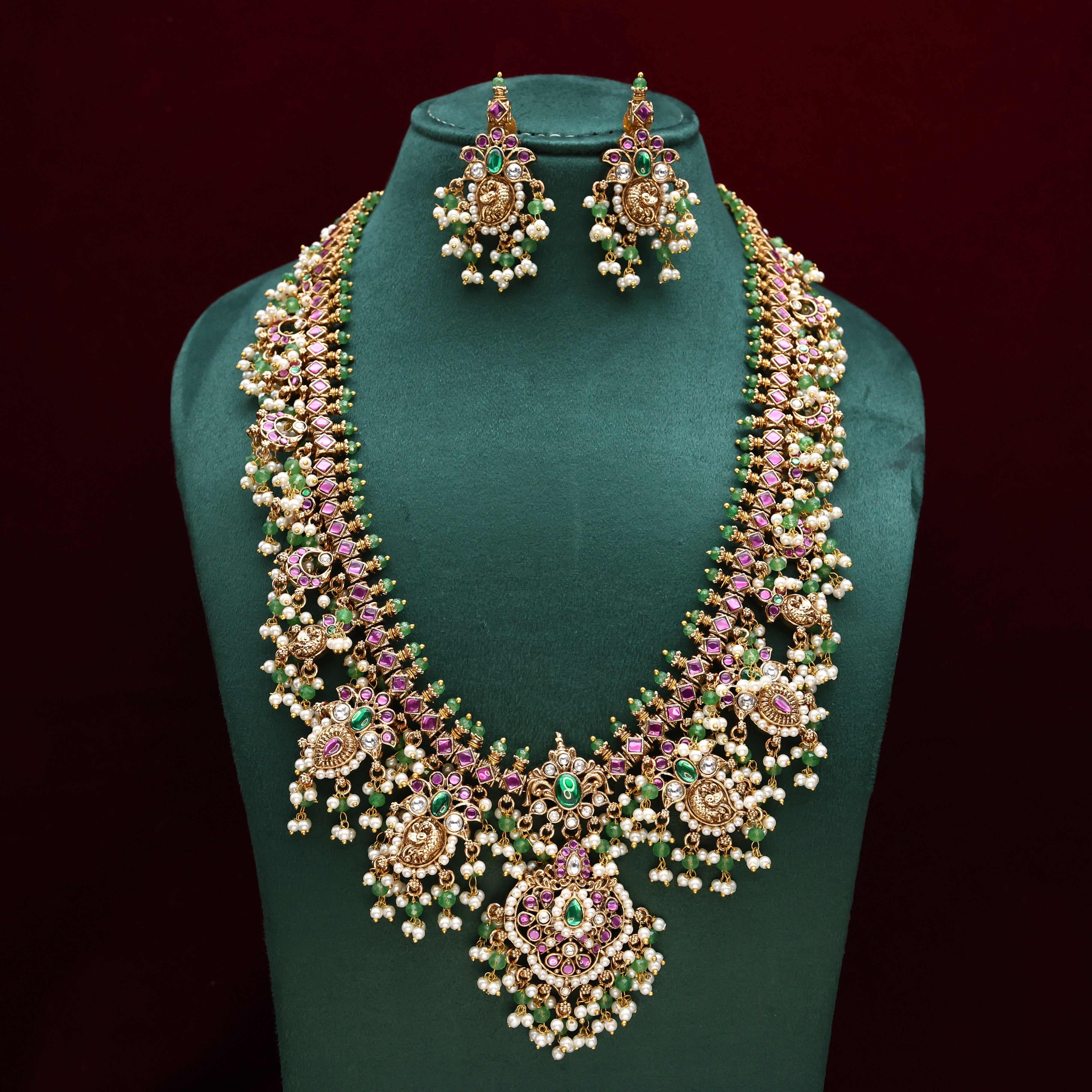 Premium Kemp & Kundan Stones Bridal Guttapusalu Haaram Set