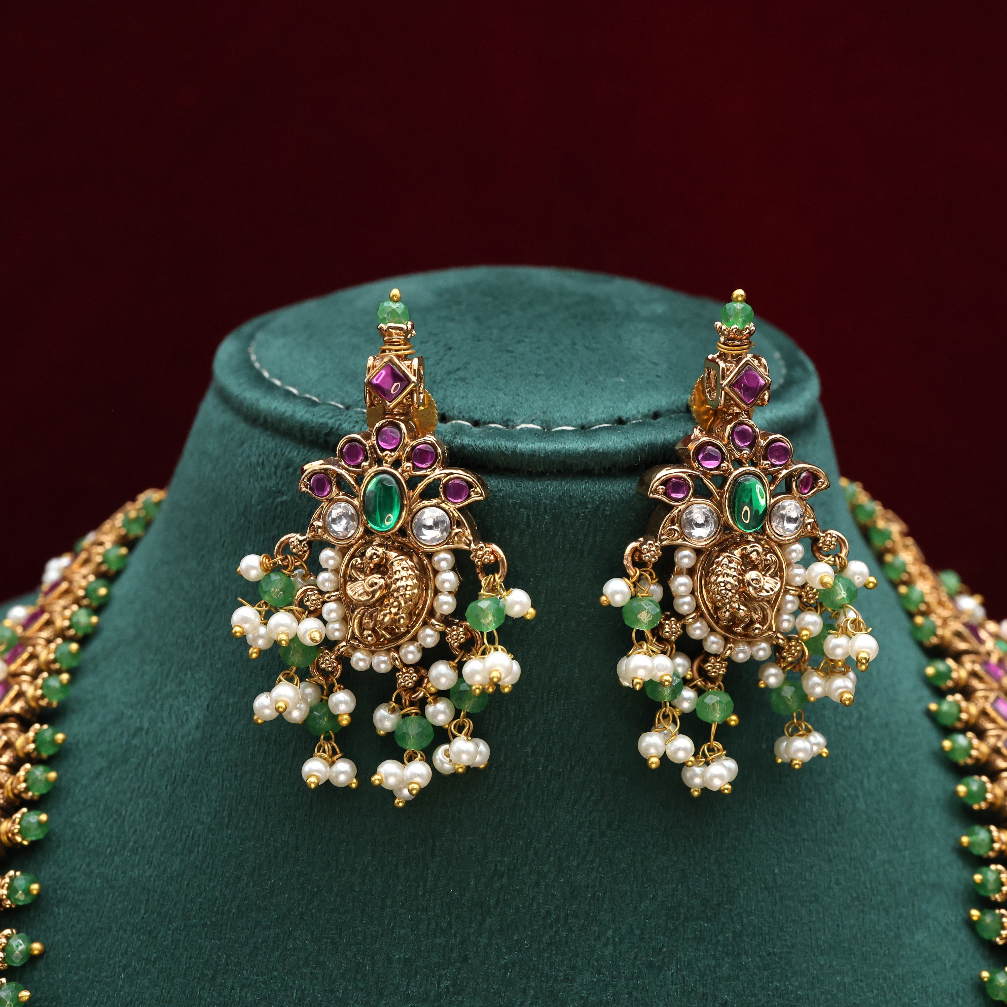 Premium Kemp & Kundan Stones Bridal Guttapusalu Haaram Set