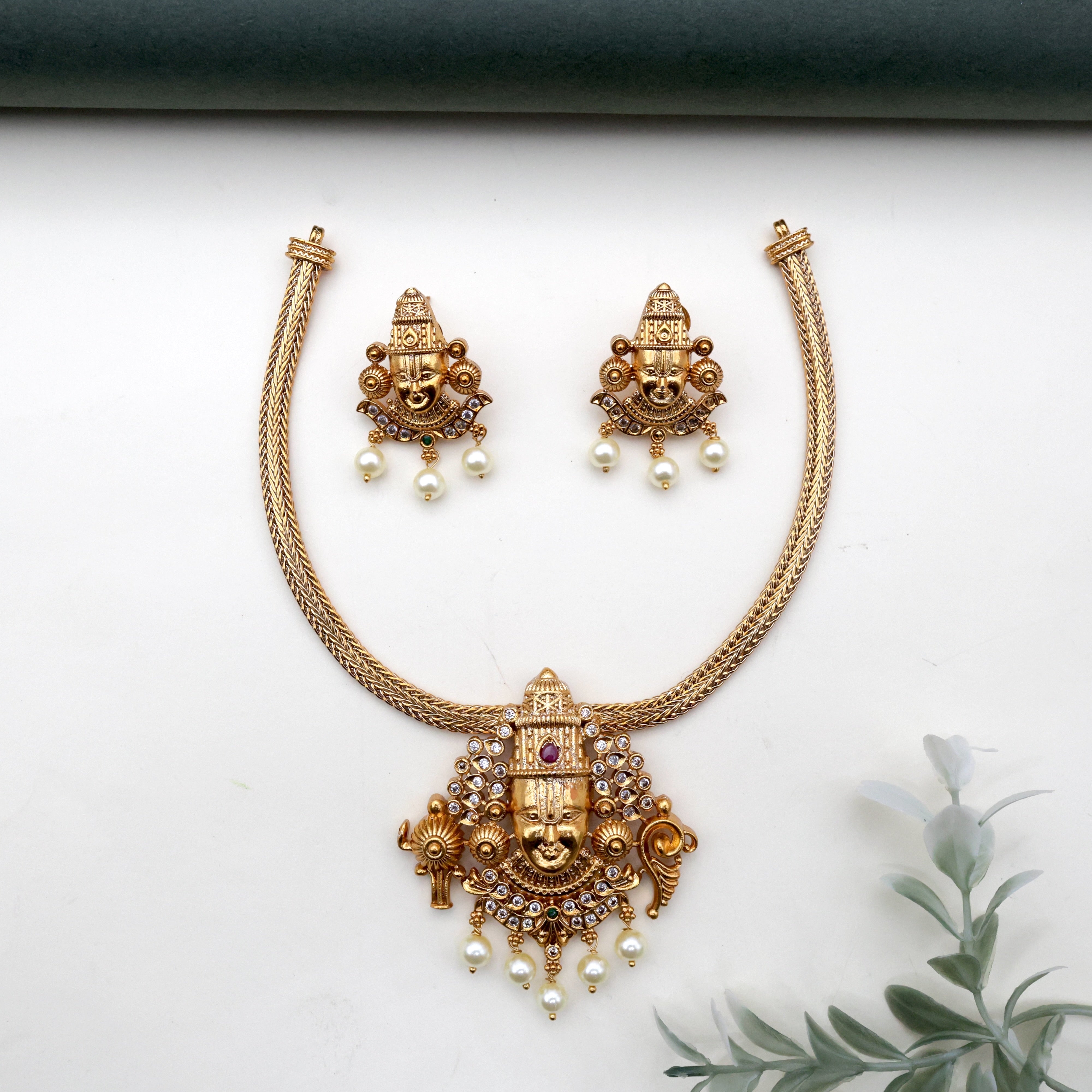 Antique Gold Tirupathi Balaji Pendant Necklace Set