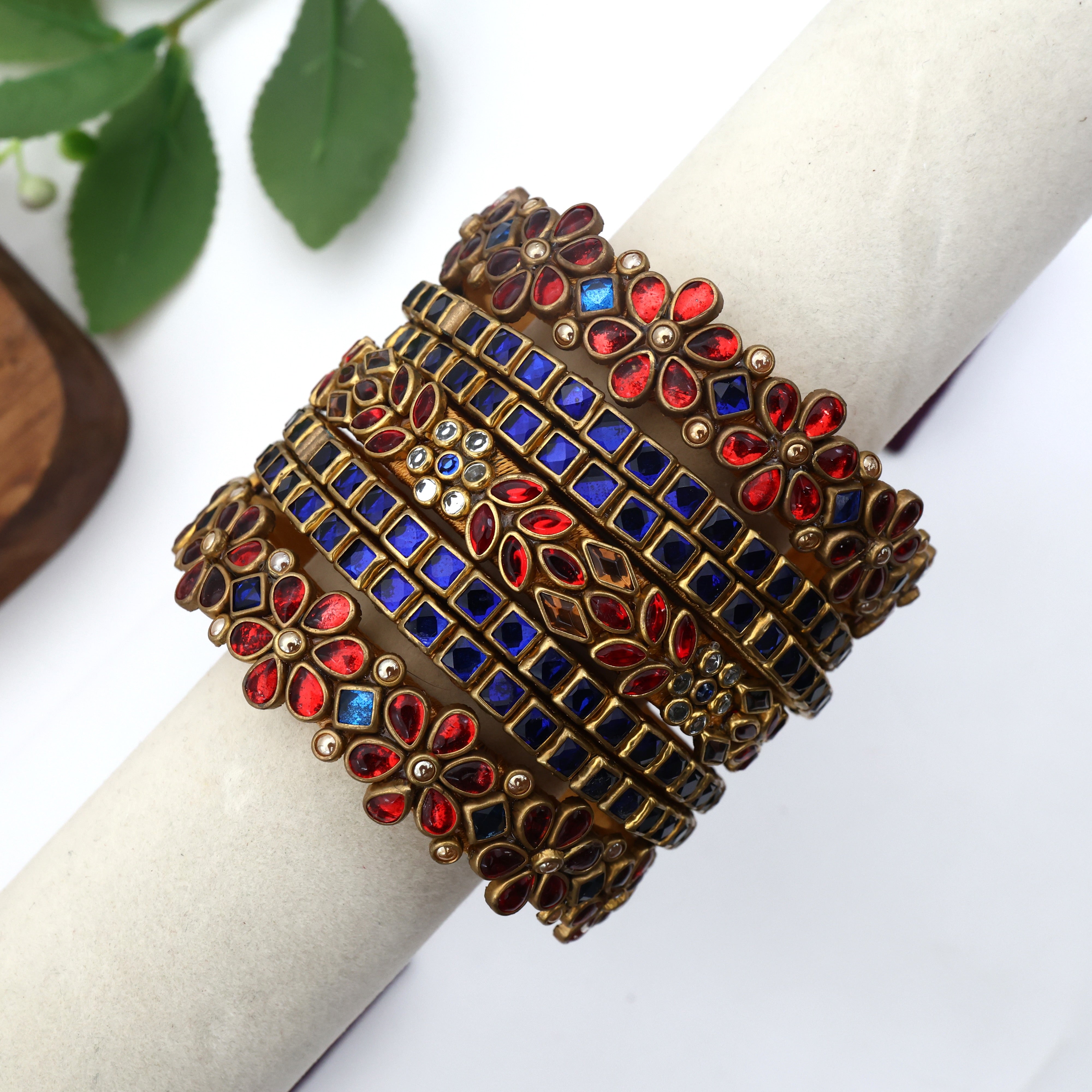 HANDMADE SILK THREAD KUNDAN HEAVY BRIDAL BANGLES SET - PUSHPA