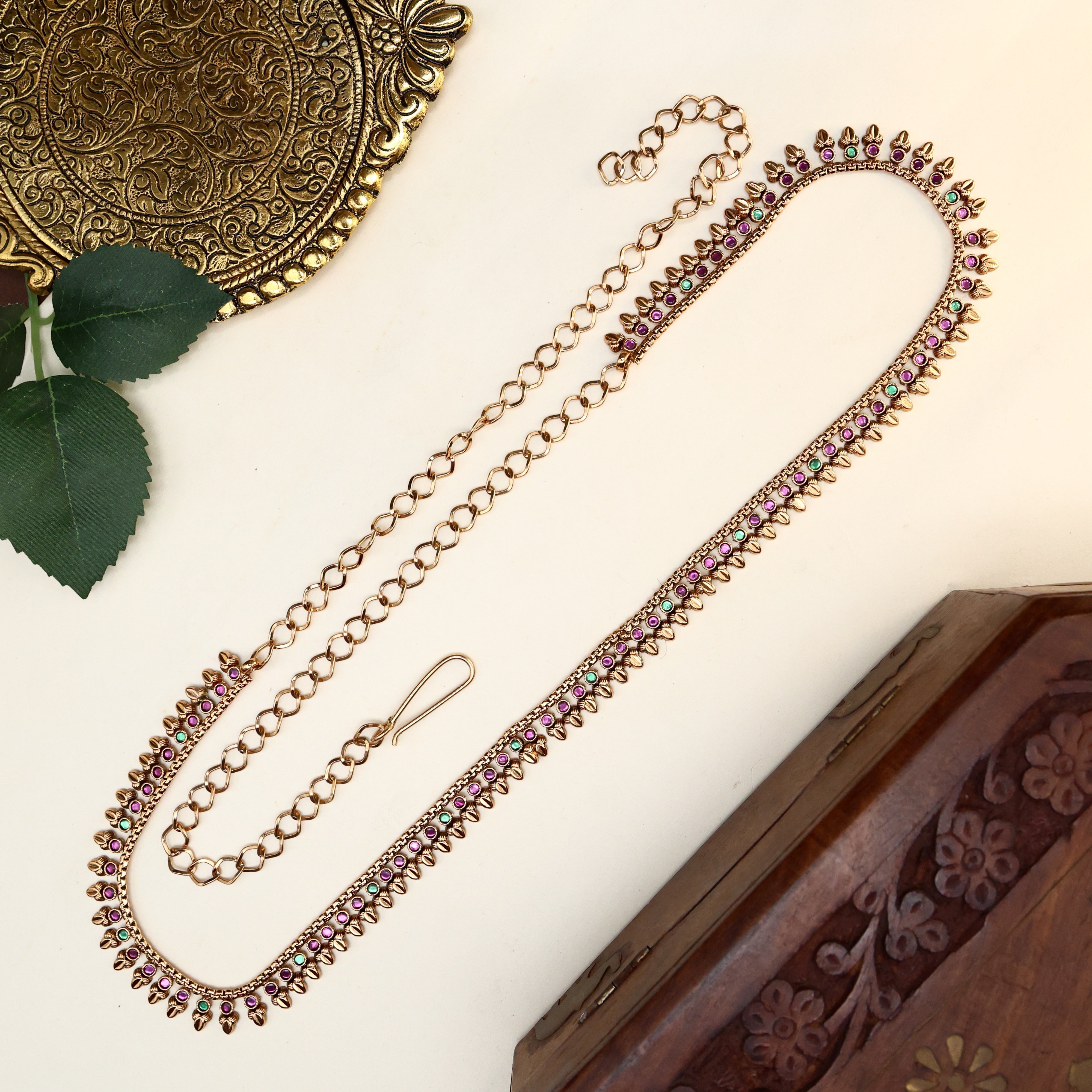 Antique Kemp Flower Bud Simple Bridal Hip Chain