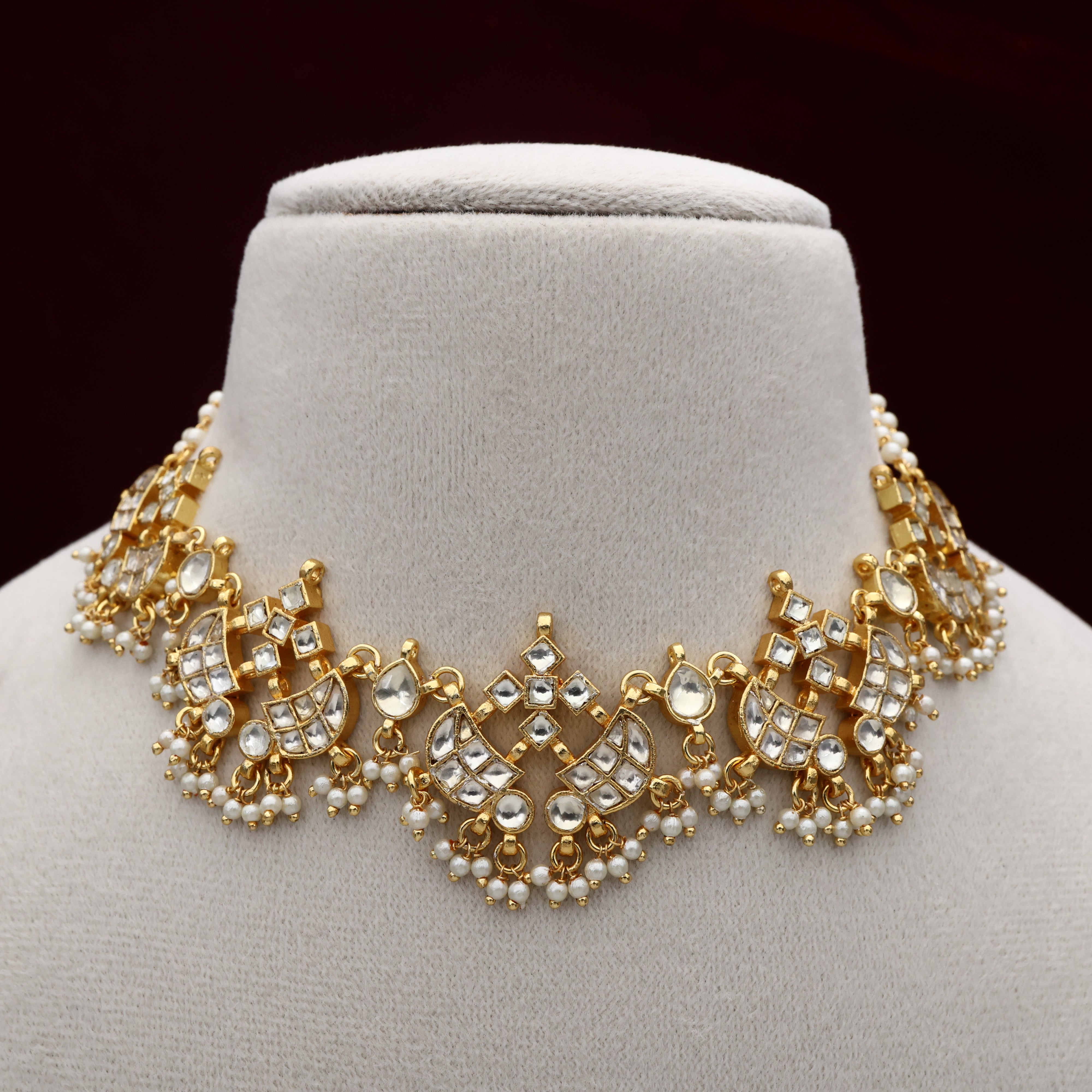 Gold Tone Pachi Kundan Double Sword Bridal Necklace