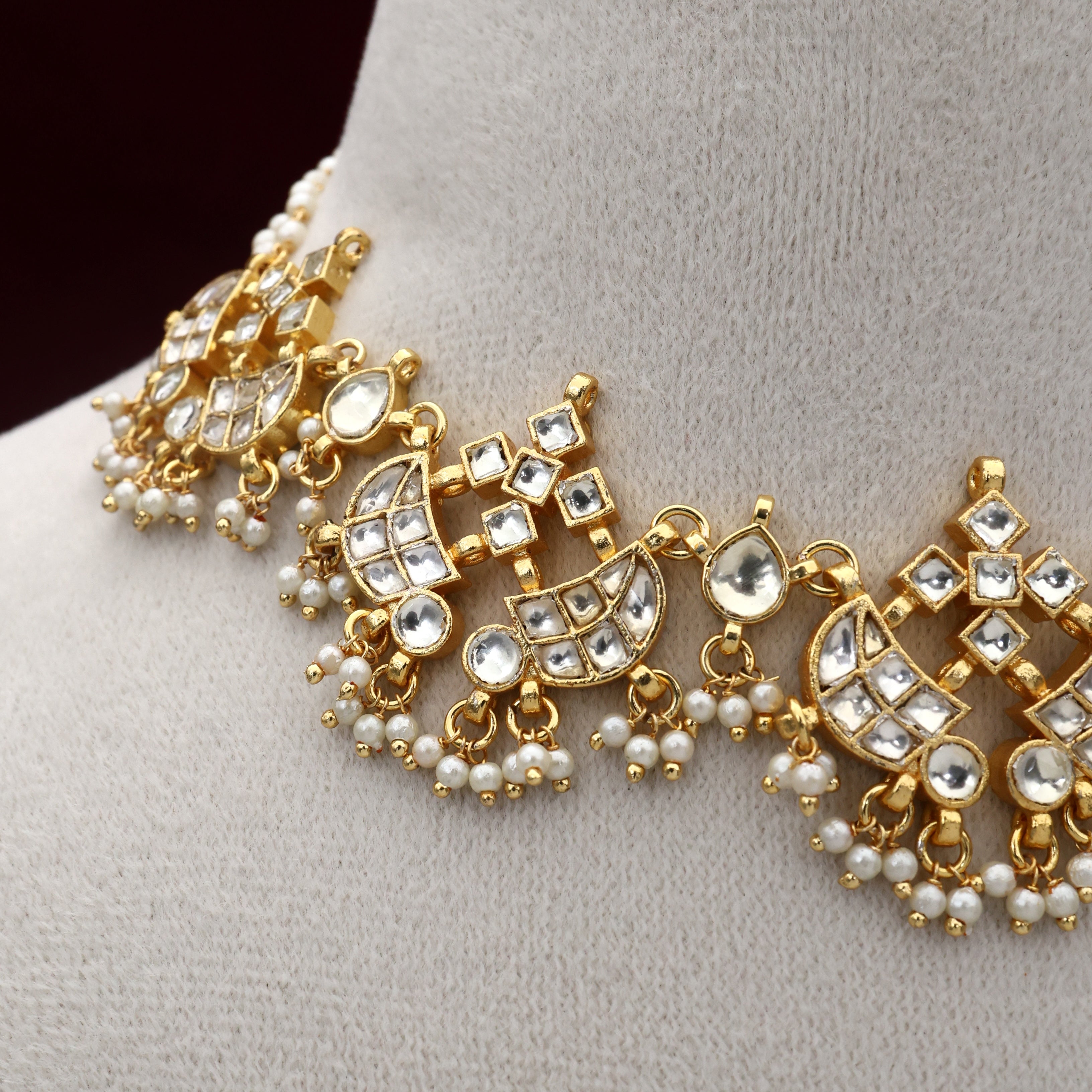Gold Tone Pachi Kundan Double Sword Bridal Necklace