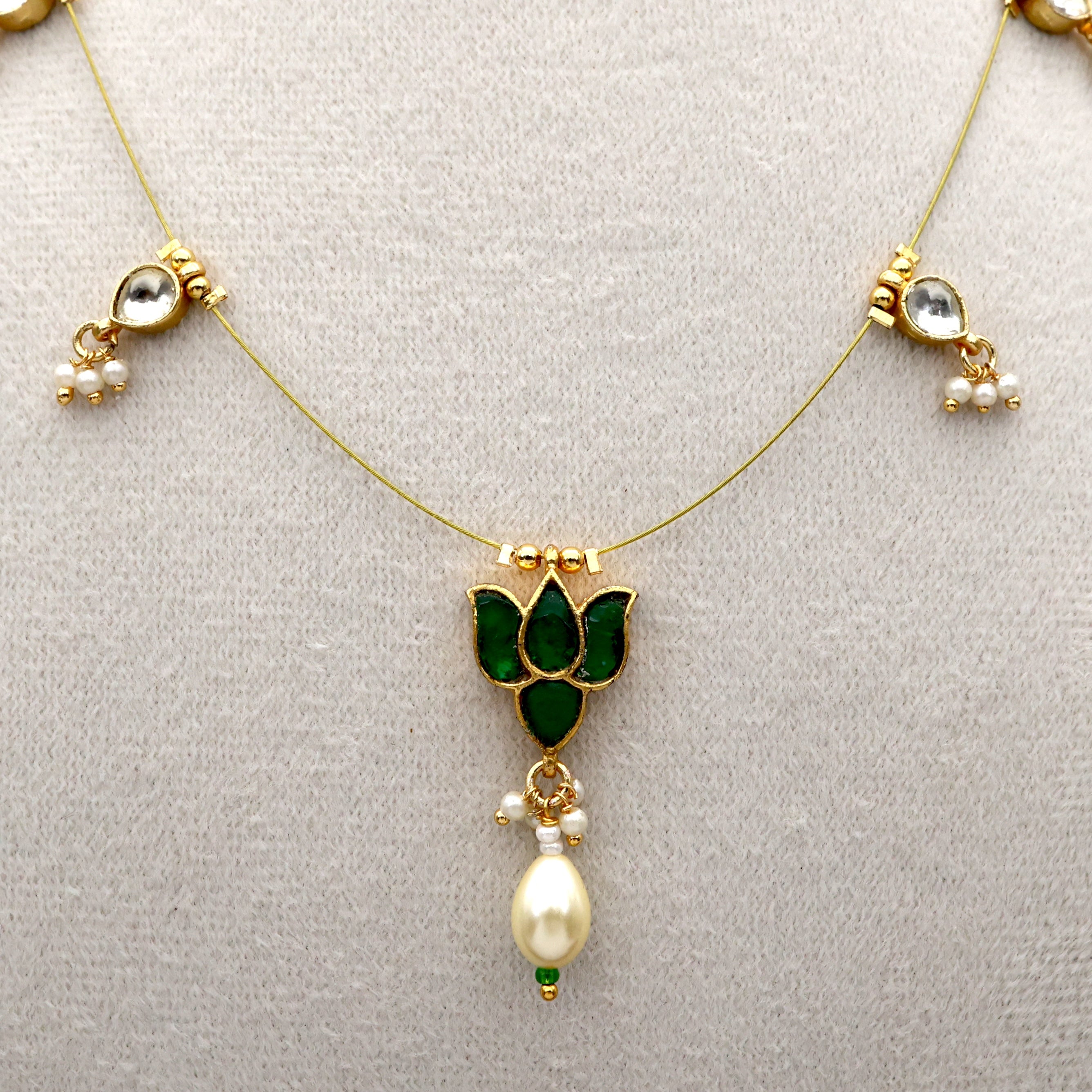 Pachi Kundan Tamara Invisible Necklace - Green