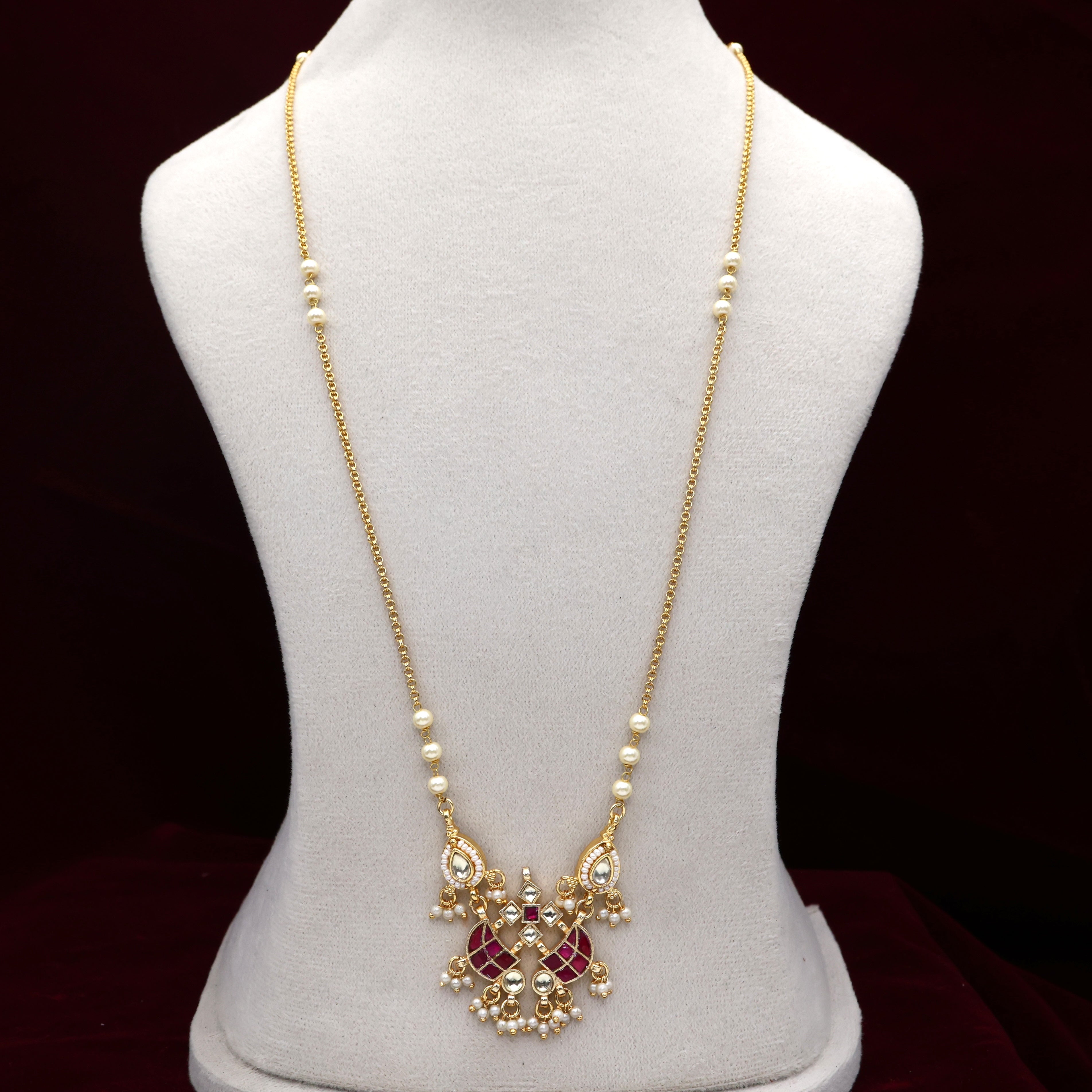 Premium Pachi Kundan Double Sword Pendant Long Chain