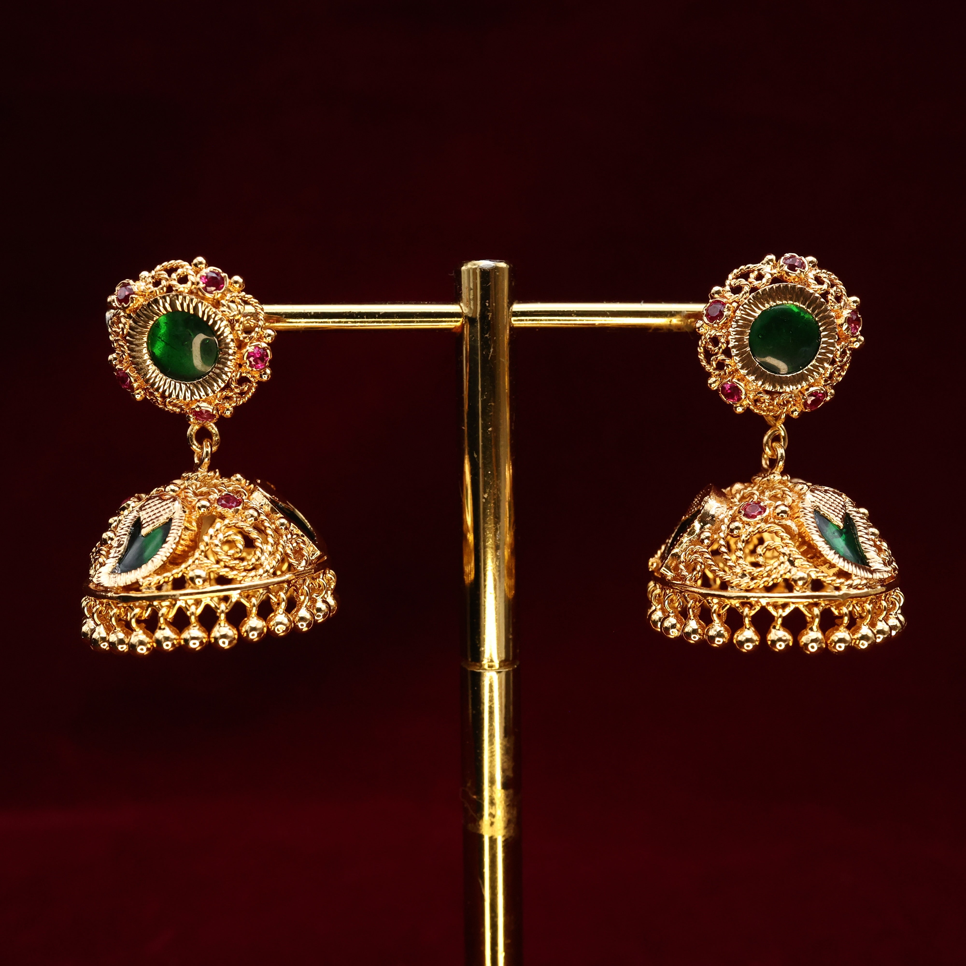 Real Gold Tone Palakka Mango Medium Sized Bridal Jhumkas