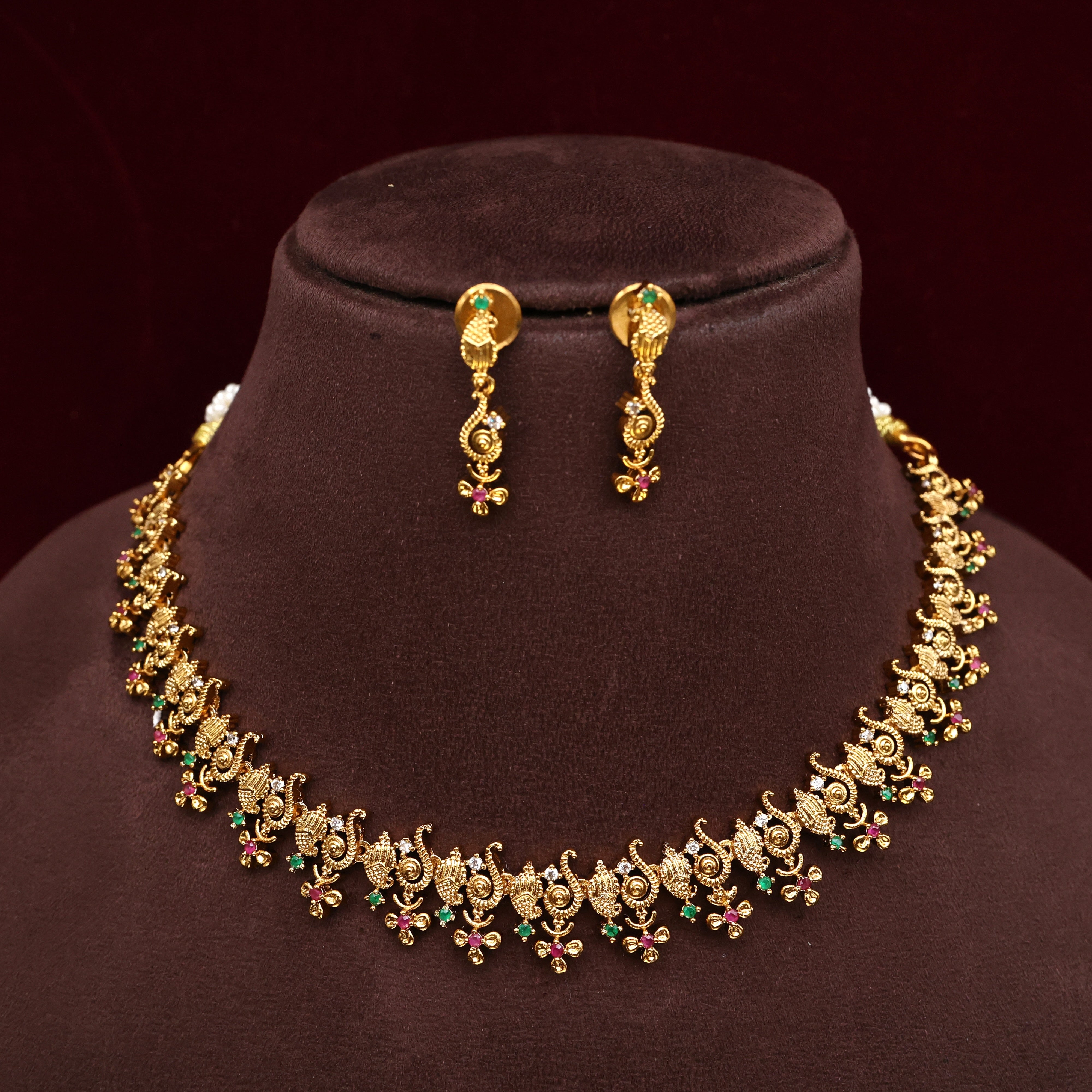 Antique Gold AD Lightweight Mango Designer Necklace Set