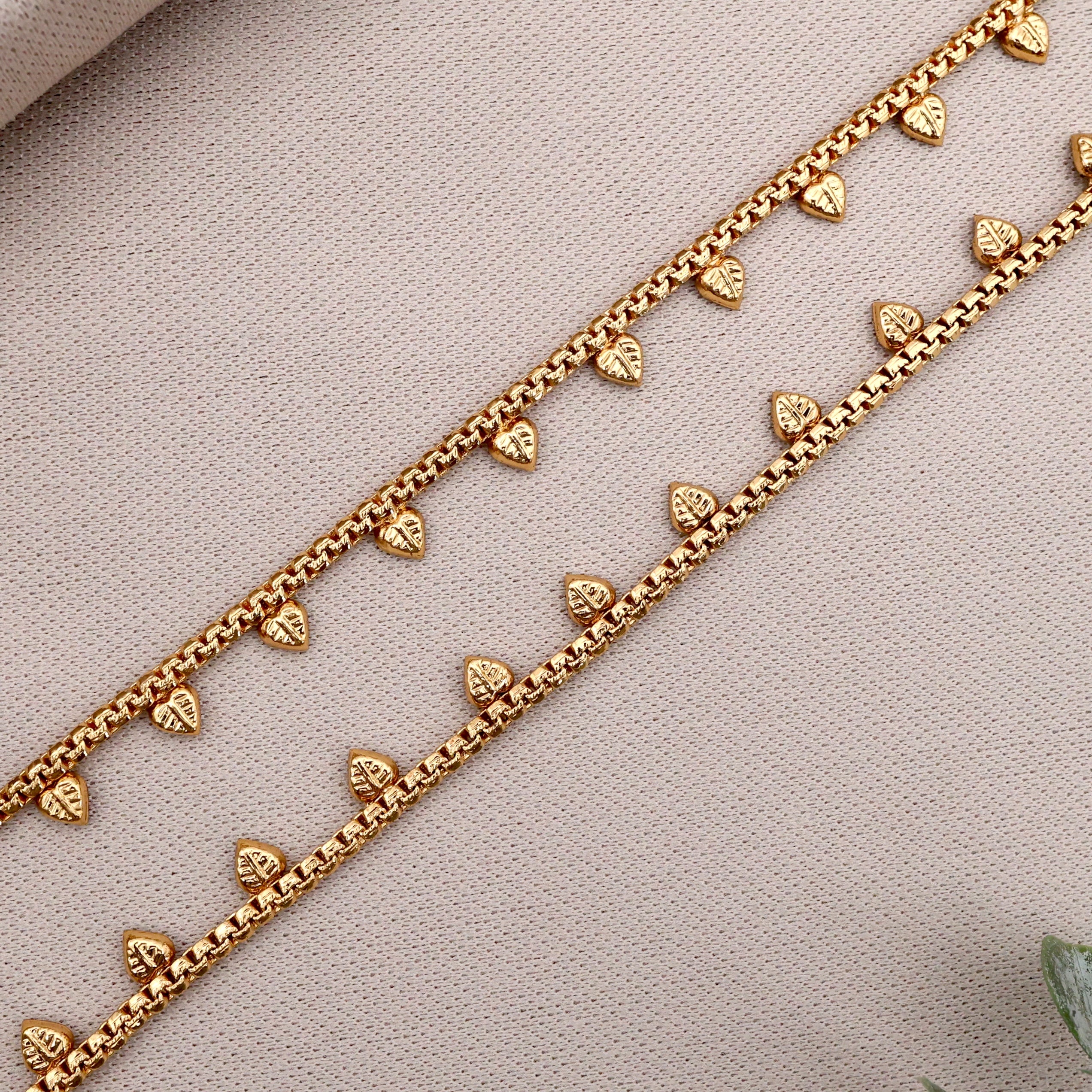 Antique Real Gold Look Heart Leaf Drops Anklets For Women