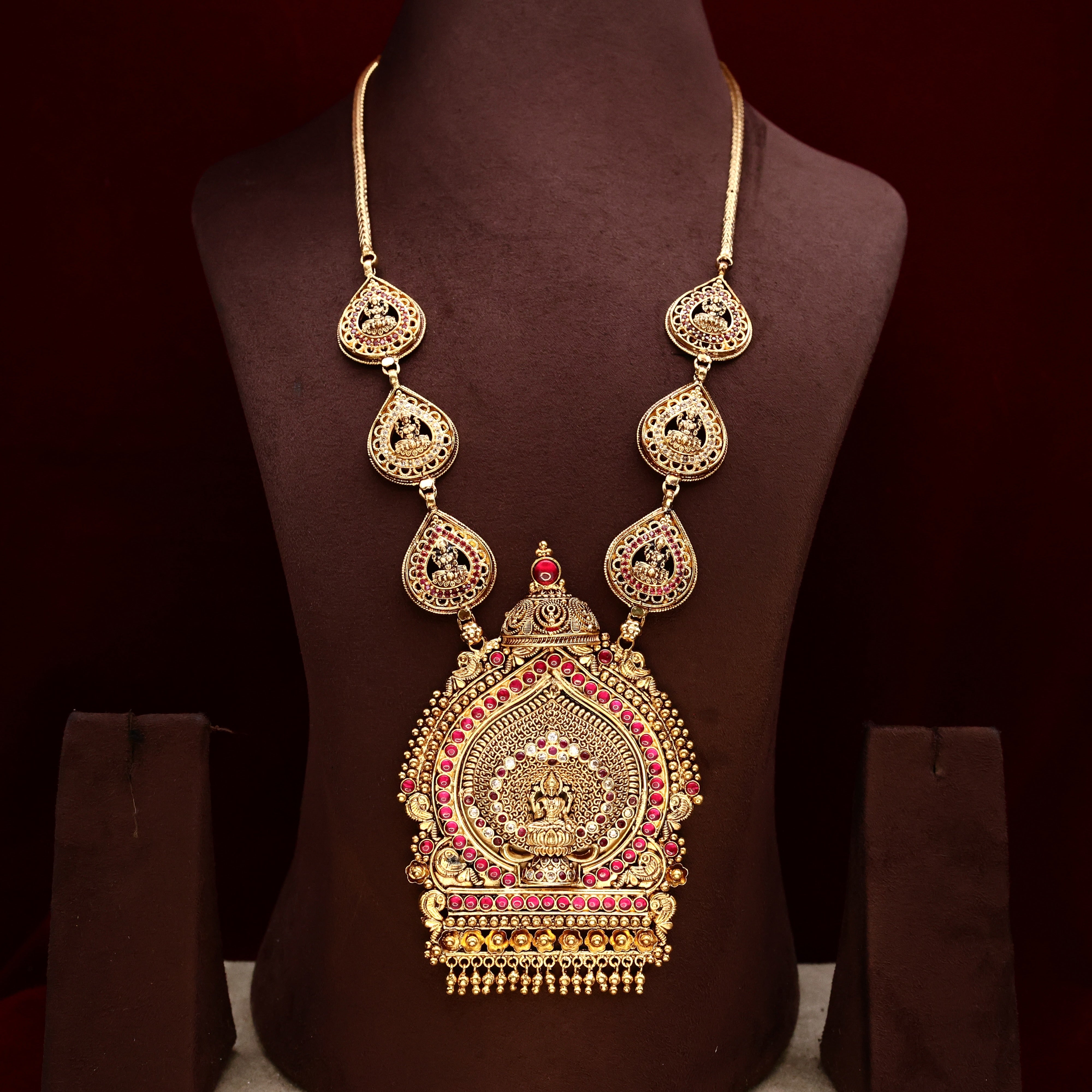 Exclusive Antique Gold Premium Kemp Lakshmi Devi Bridal Long Necklace
