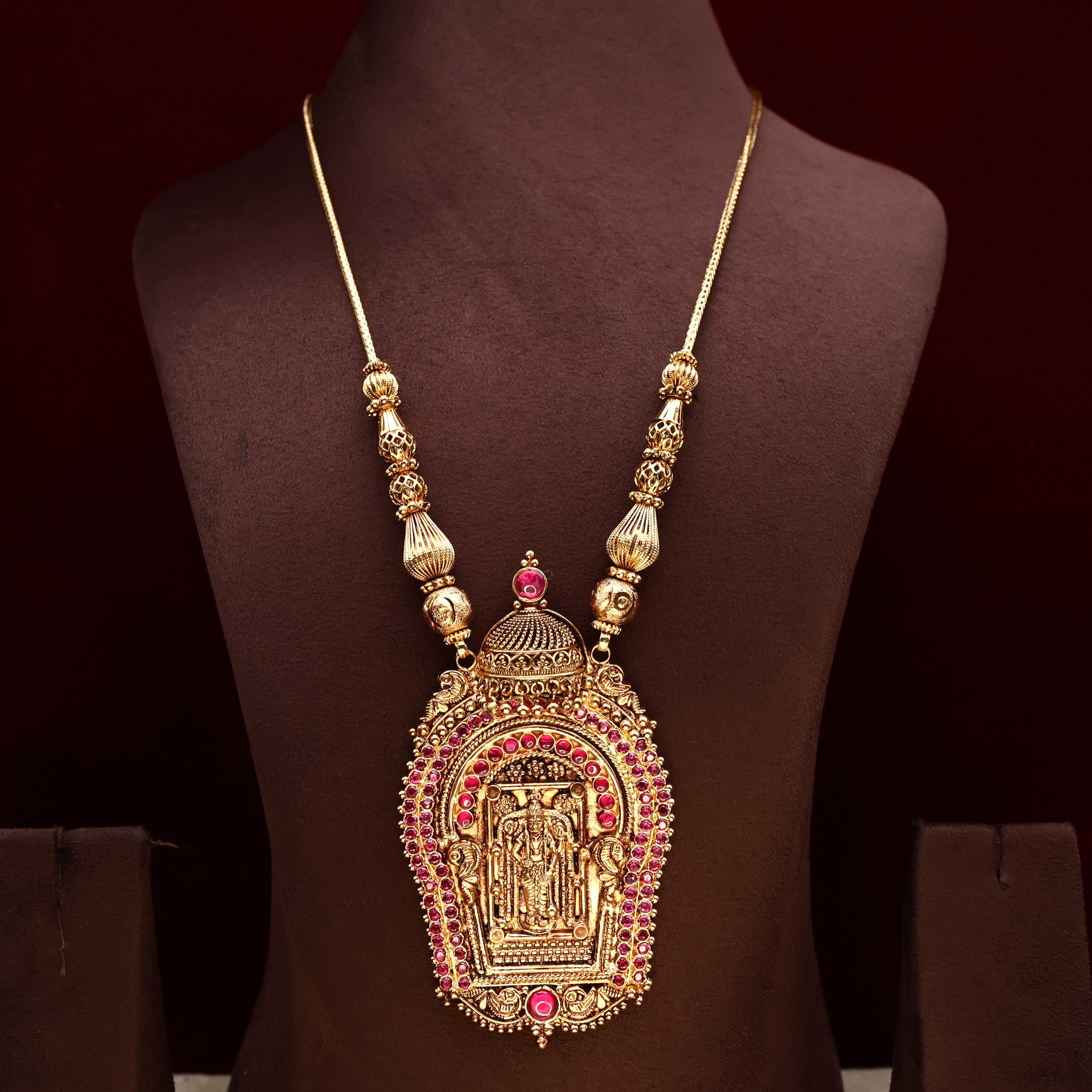 Exclusive Antique Gold Kerala Guruvayoorappan Pendant Premium Kemp Necklace