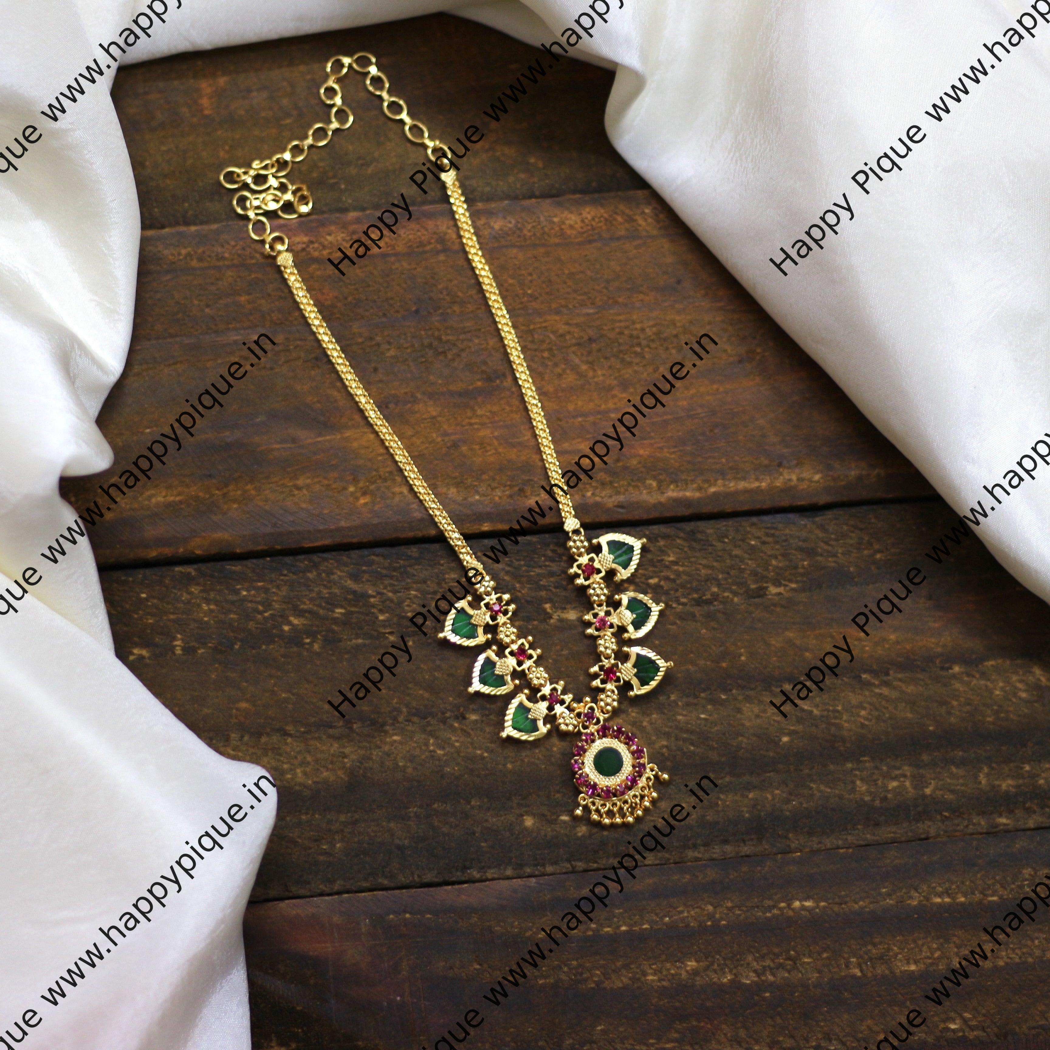 Real Gold Tone Traditional Kerala AD Palakka Necklace