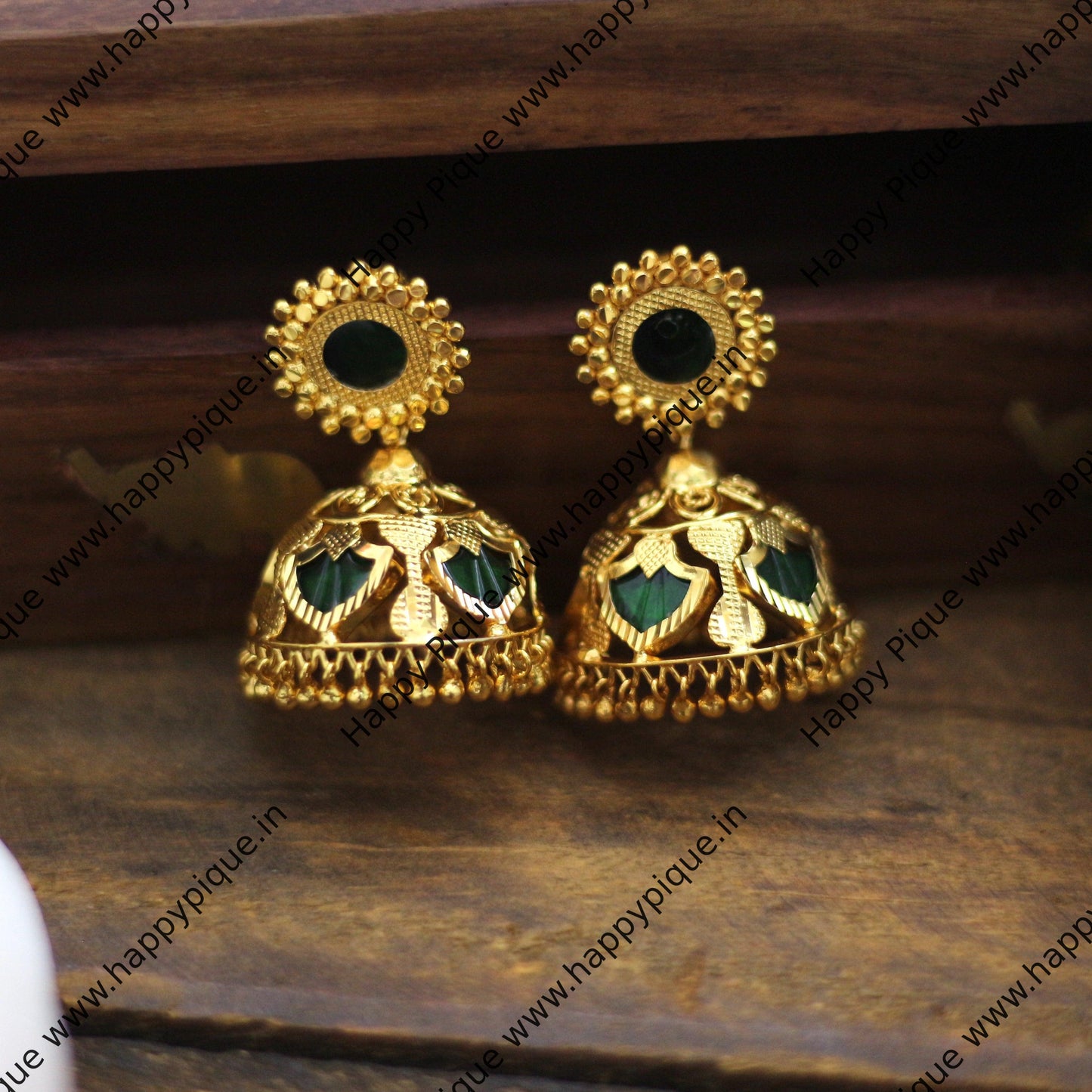 Real Gold Tone Traditional Kerala Palakka Jhumkas