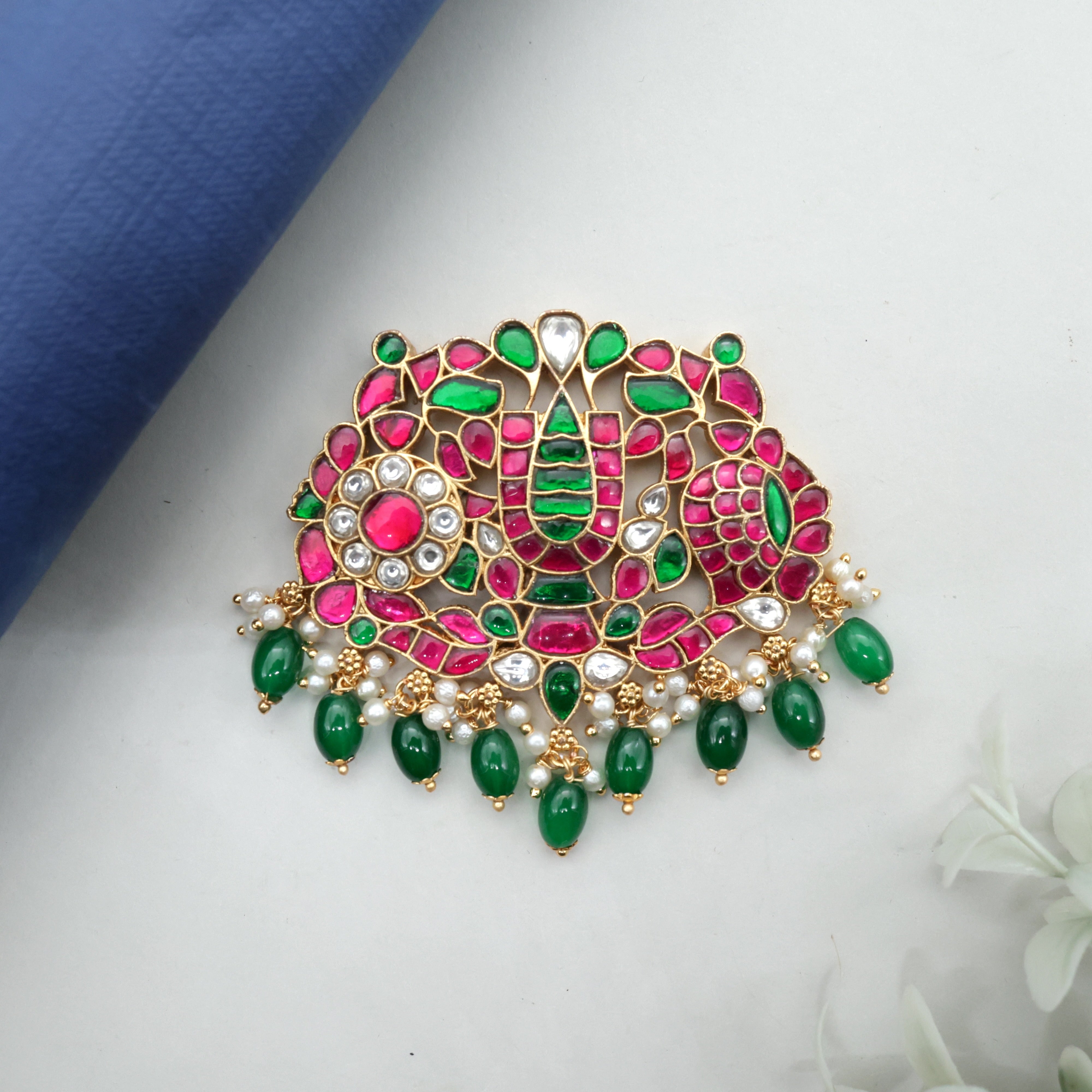 Jadau Kundan Divine Shankh/Conch Pendant - For Jewellery With Thread & String Types