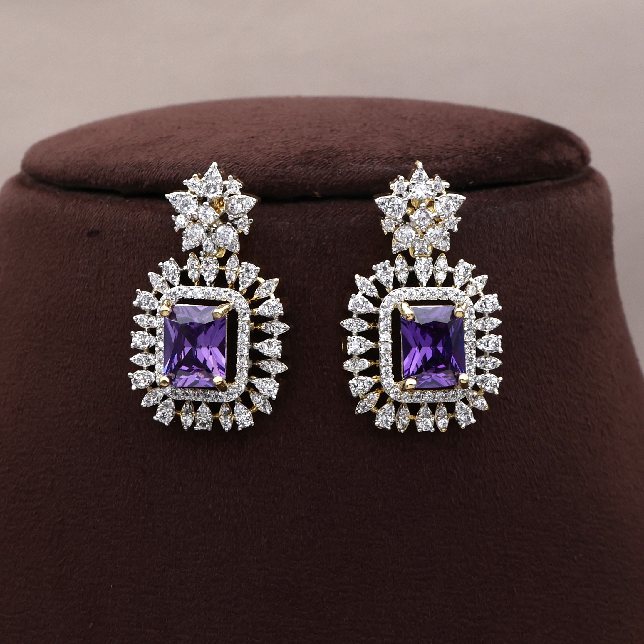 Diamond Look Rectangle Locket Necklace Set