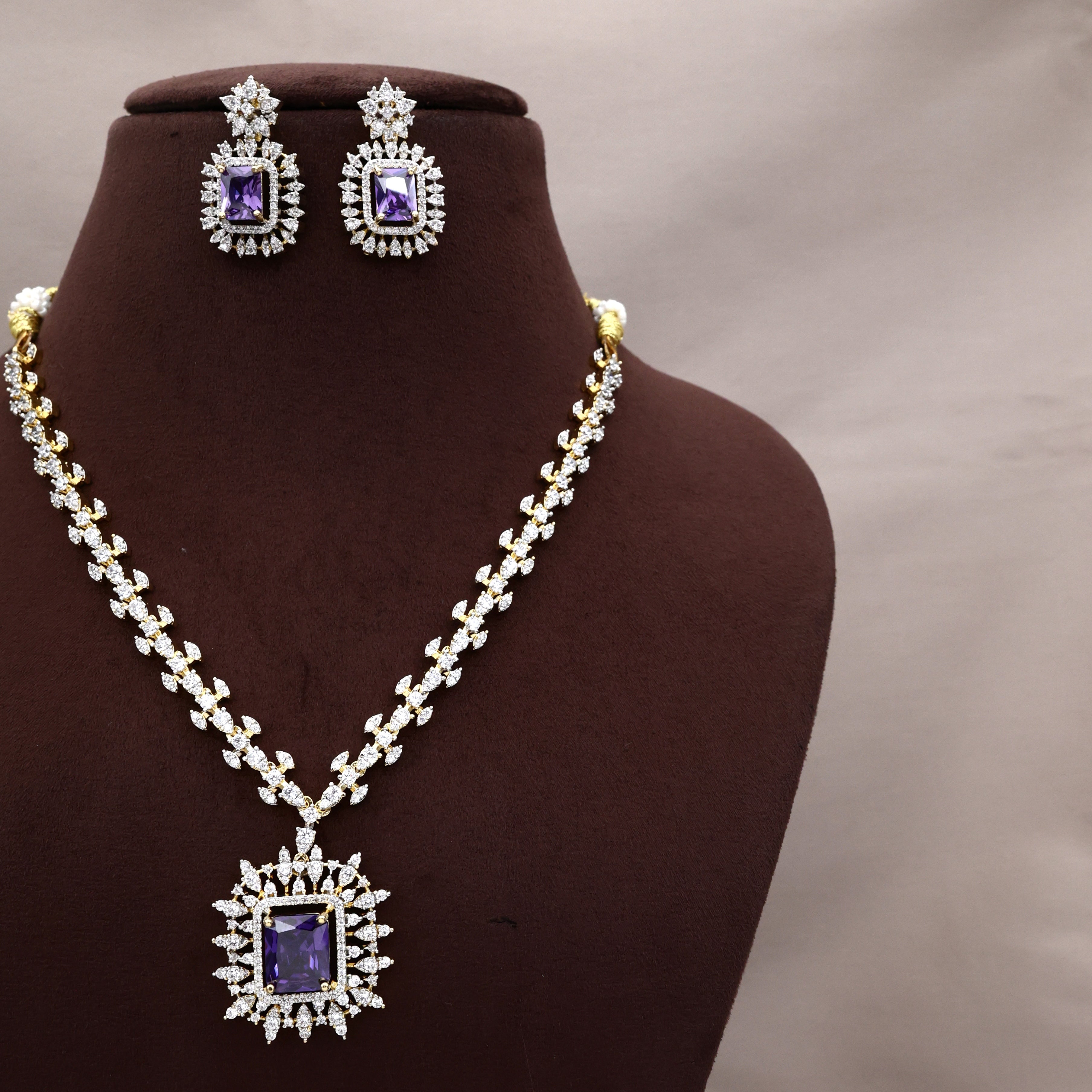 Diamond Look Rectangle Locket Necklace Set