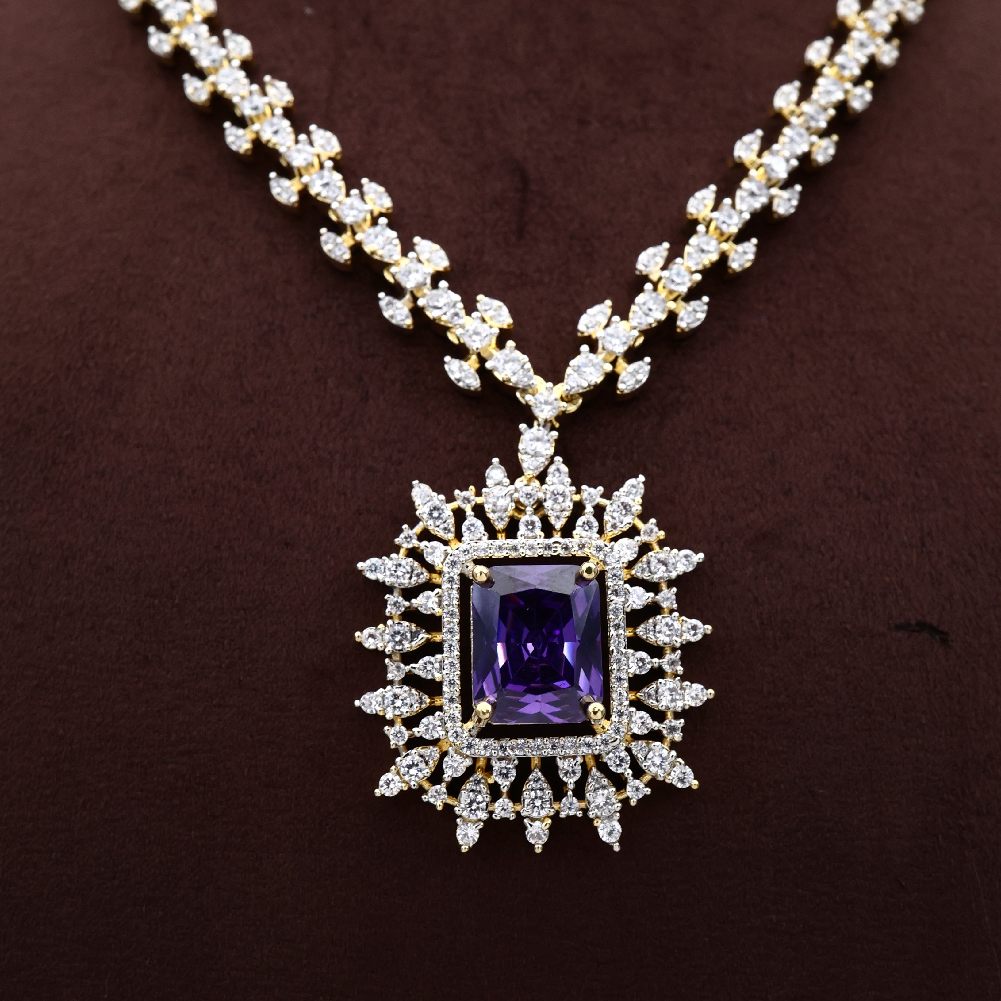 Diamond Look Rectangle Locket Necklace Set