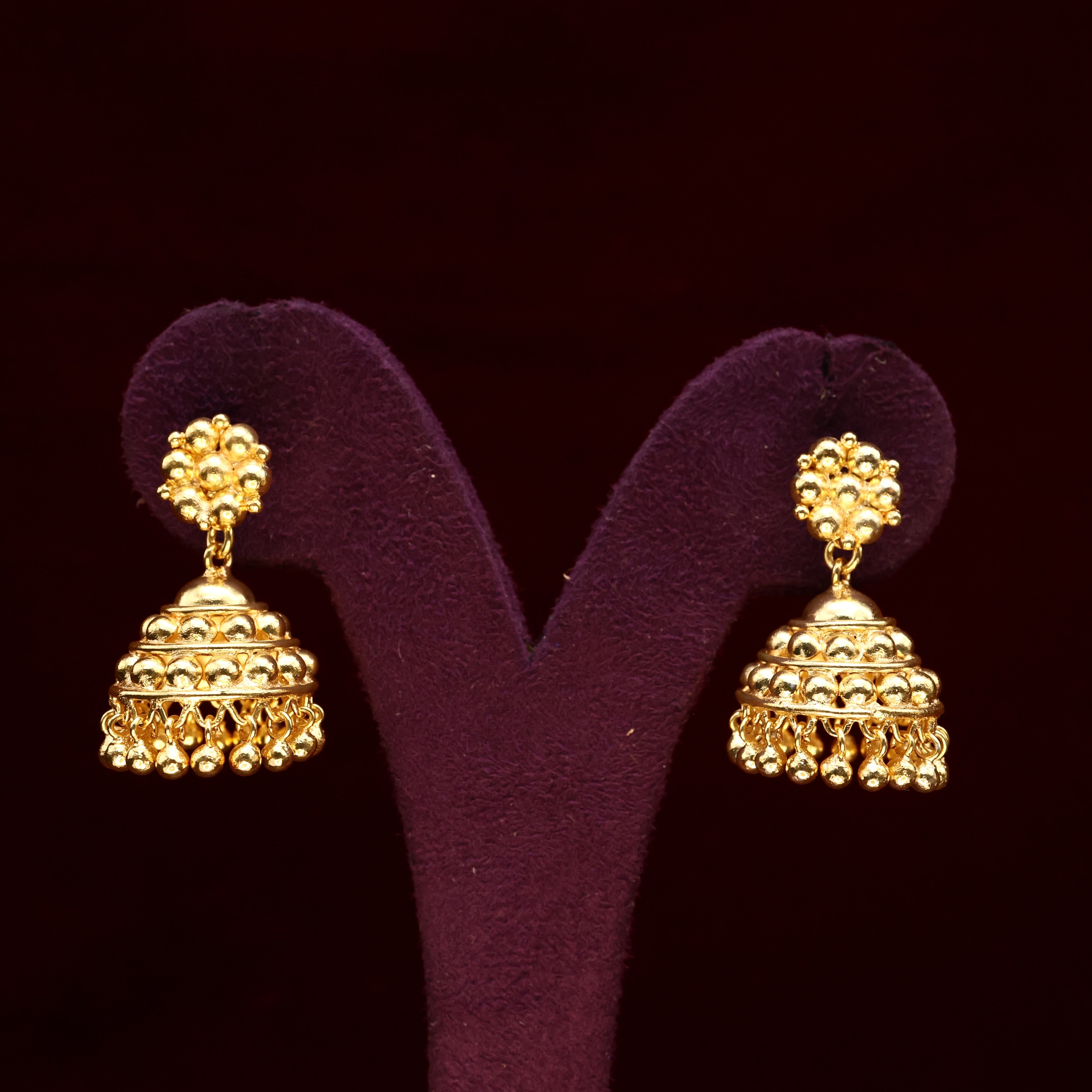 Real Gold Tone Small Flower Kerala Jhumkas