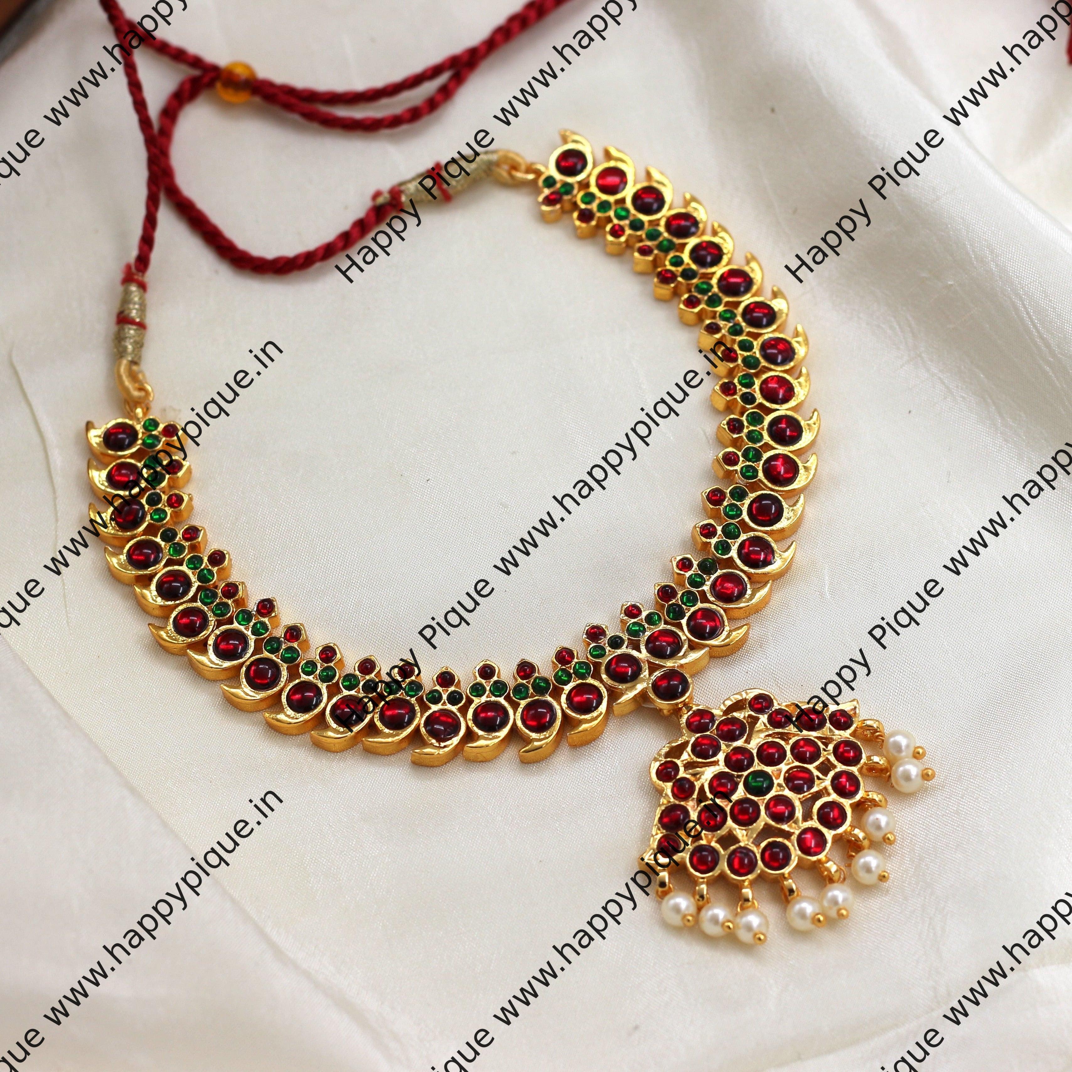 Traditional Mayuri Kemp Necklace - Red & Green