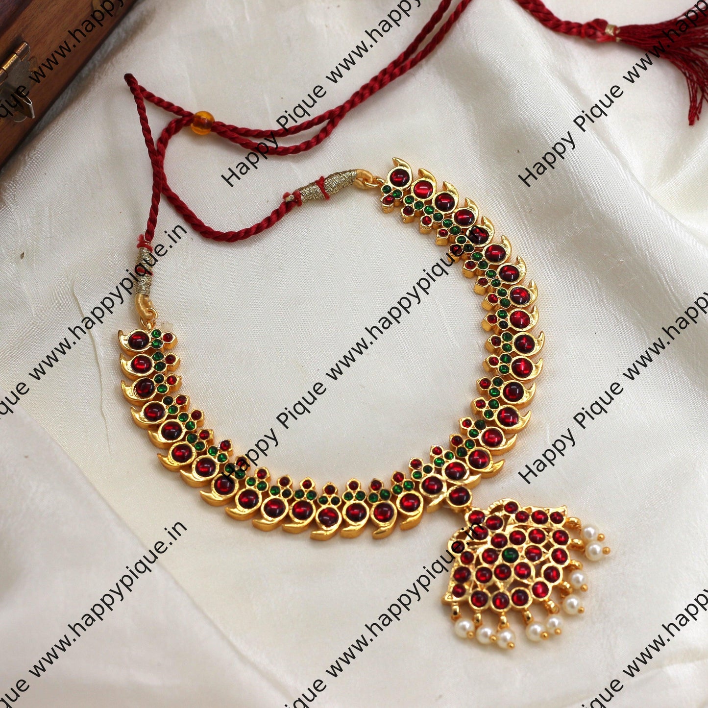 Traditional Mayuri Kemp Necklace - Red & Green
