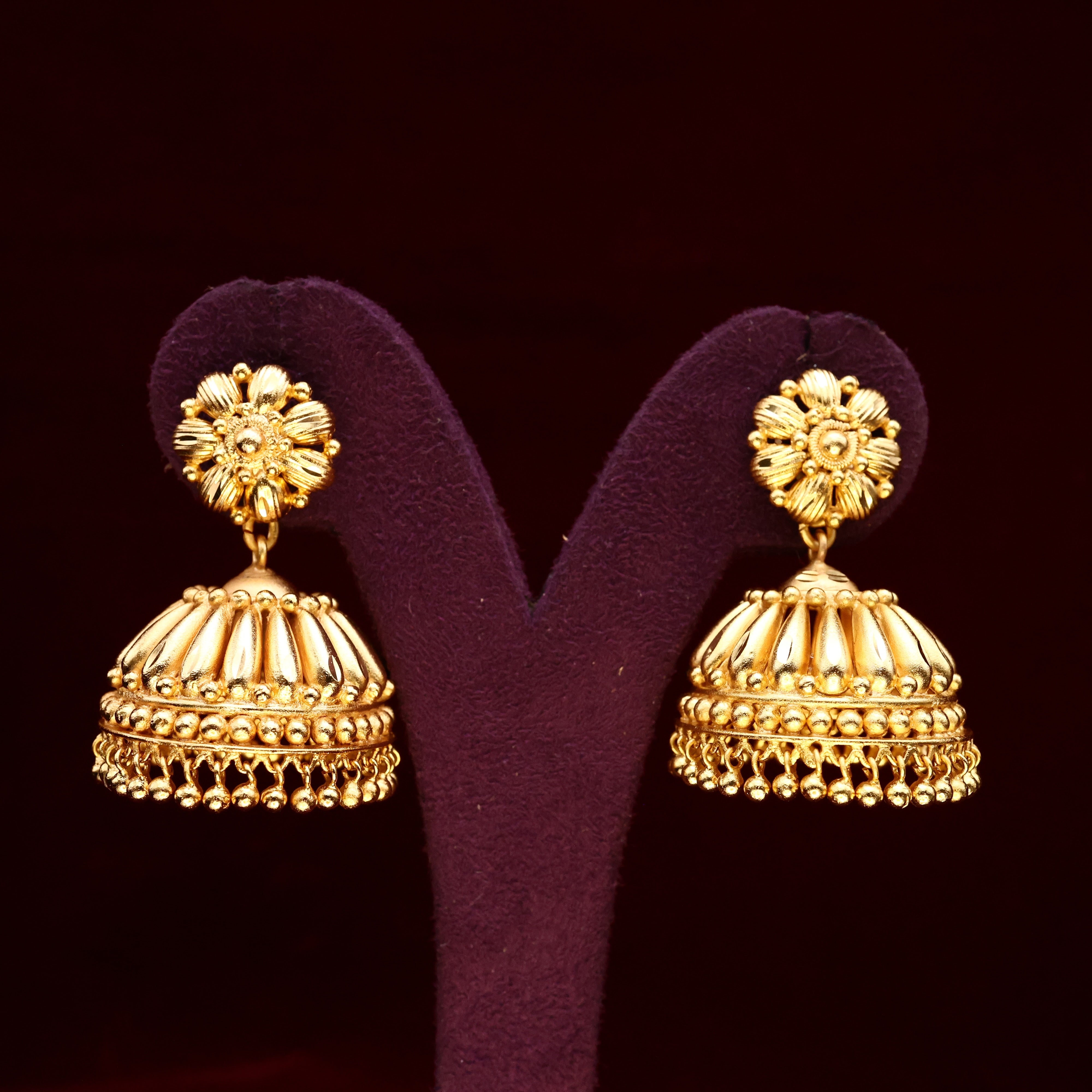 Real Gold Tone Flower Petals Medium Sized Kerala Jhumkas