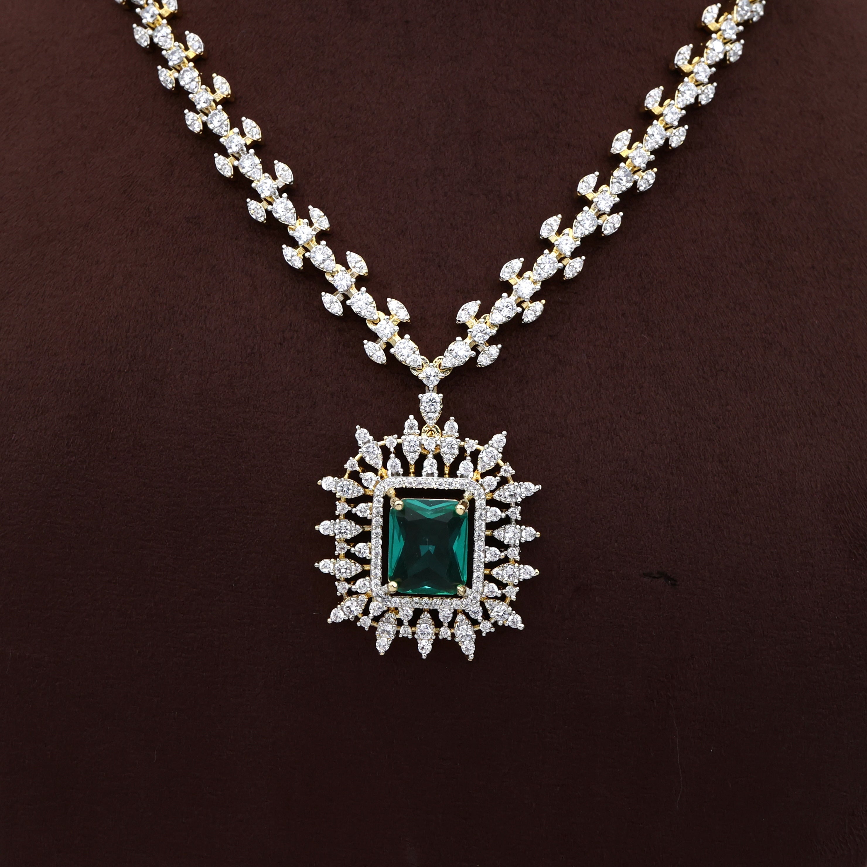 Diamond Look Rectangle Locket Necklace Set