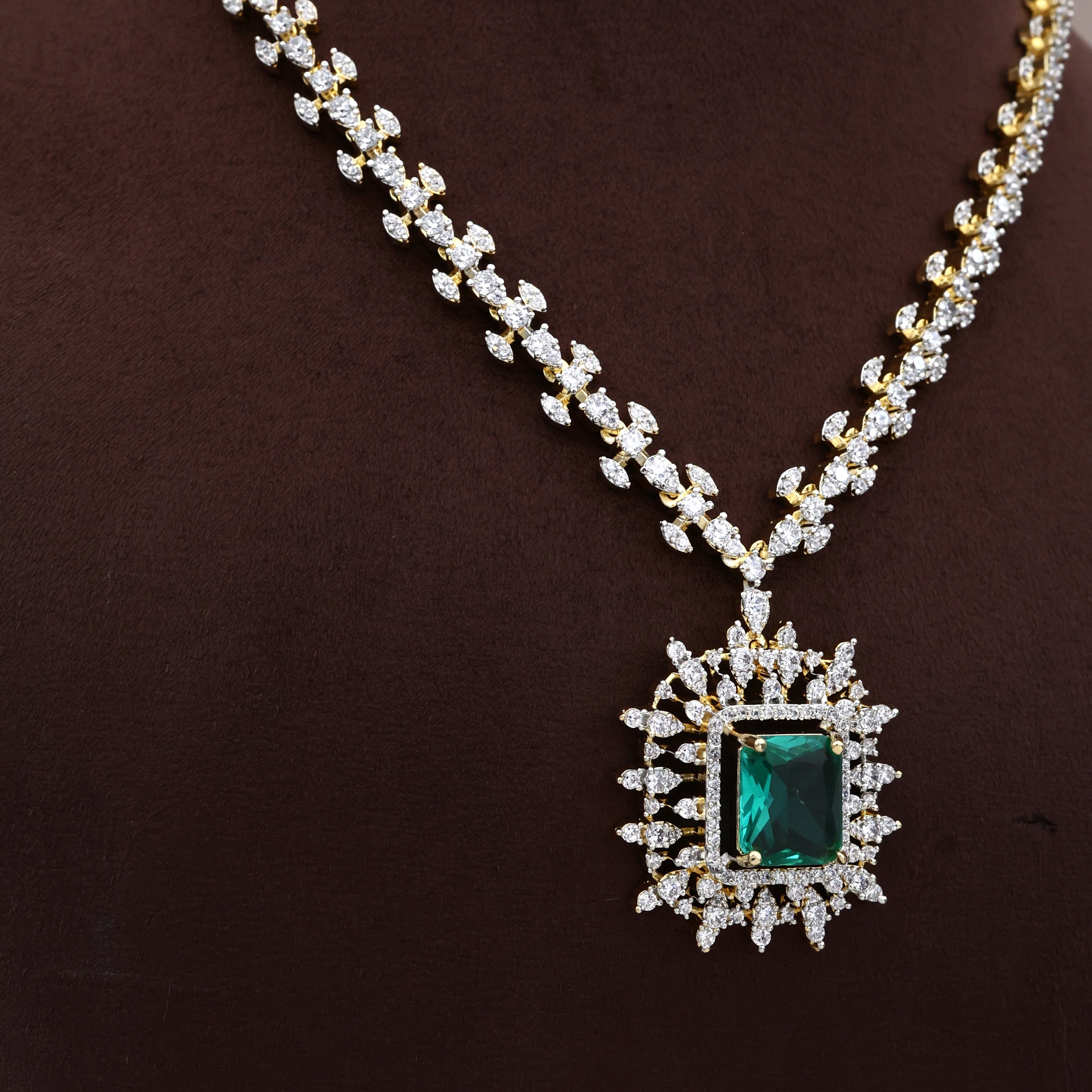 Diamond Look Rectangle Locket Necklace Set
