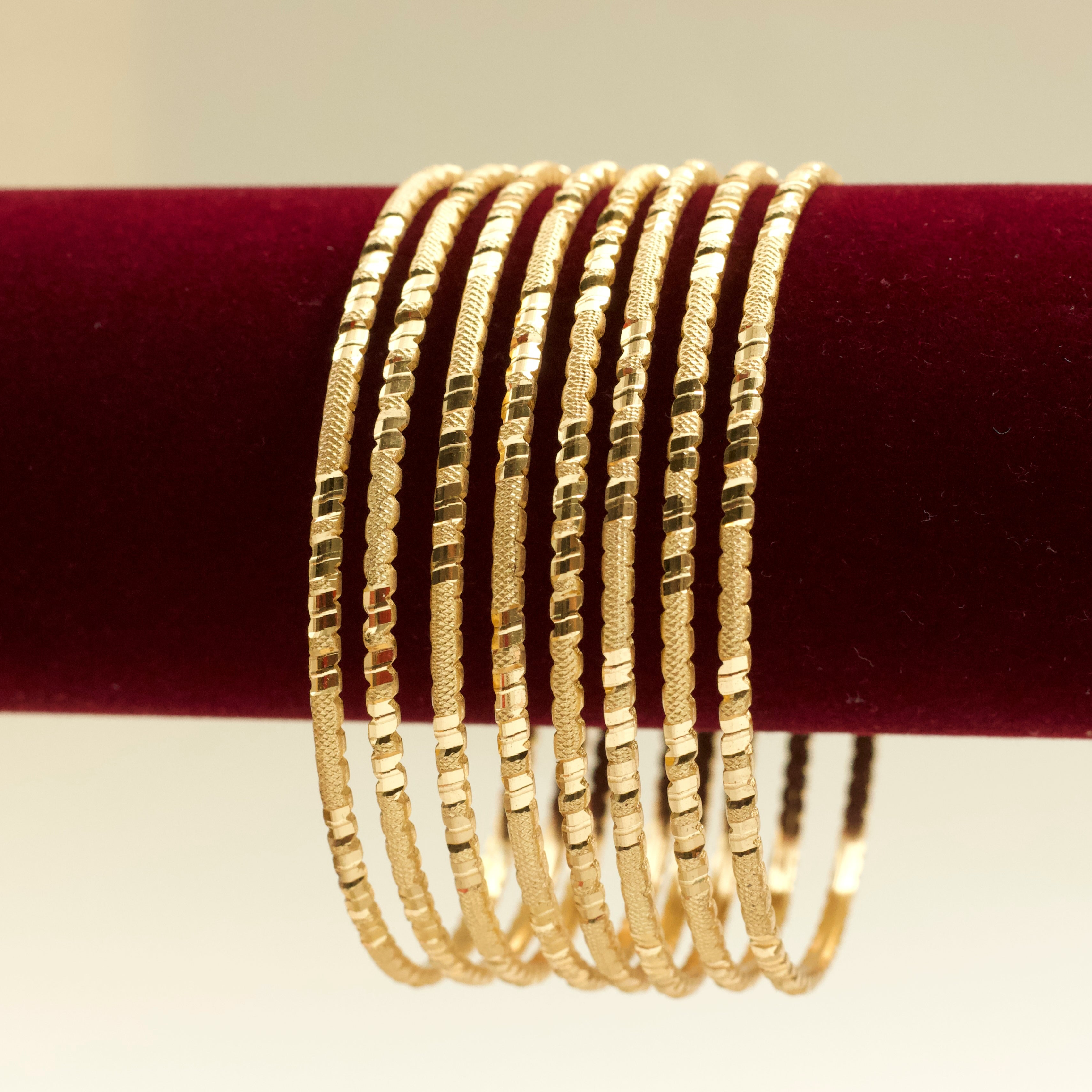 Real Gold Matte Tone Set of 8 Bangles - SS001 - Daily Wear/Office Wear/Function Wear Bangles